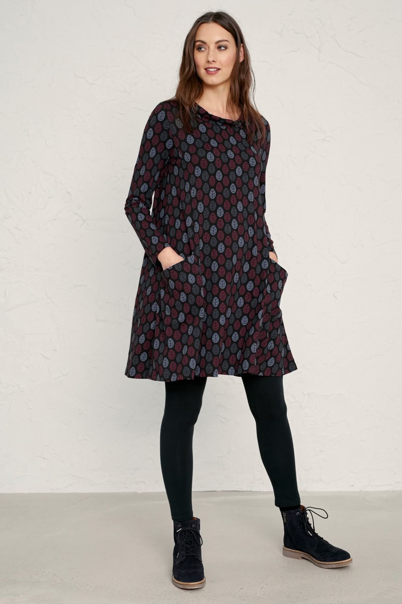 Seasalt Cornwall Sea Oak Dress – Black/Navy/Red – Size 12 – 100% Cotton