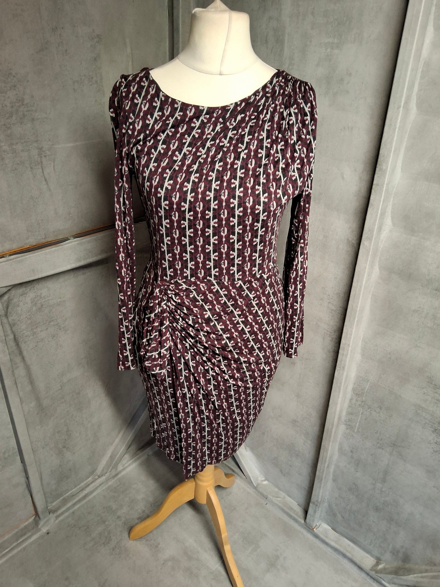 Per Una Burgundy & Beige Bodycon Midi Dress β Size 10 β Lined & Elegant