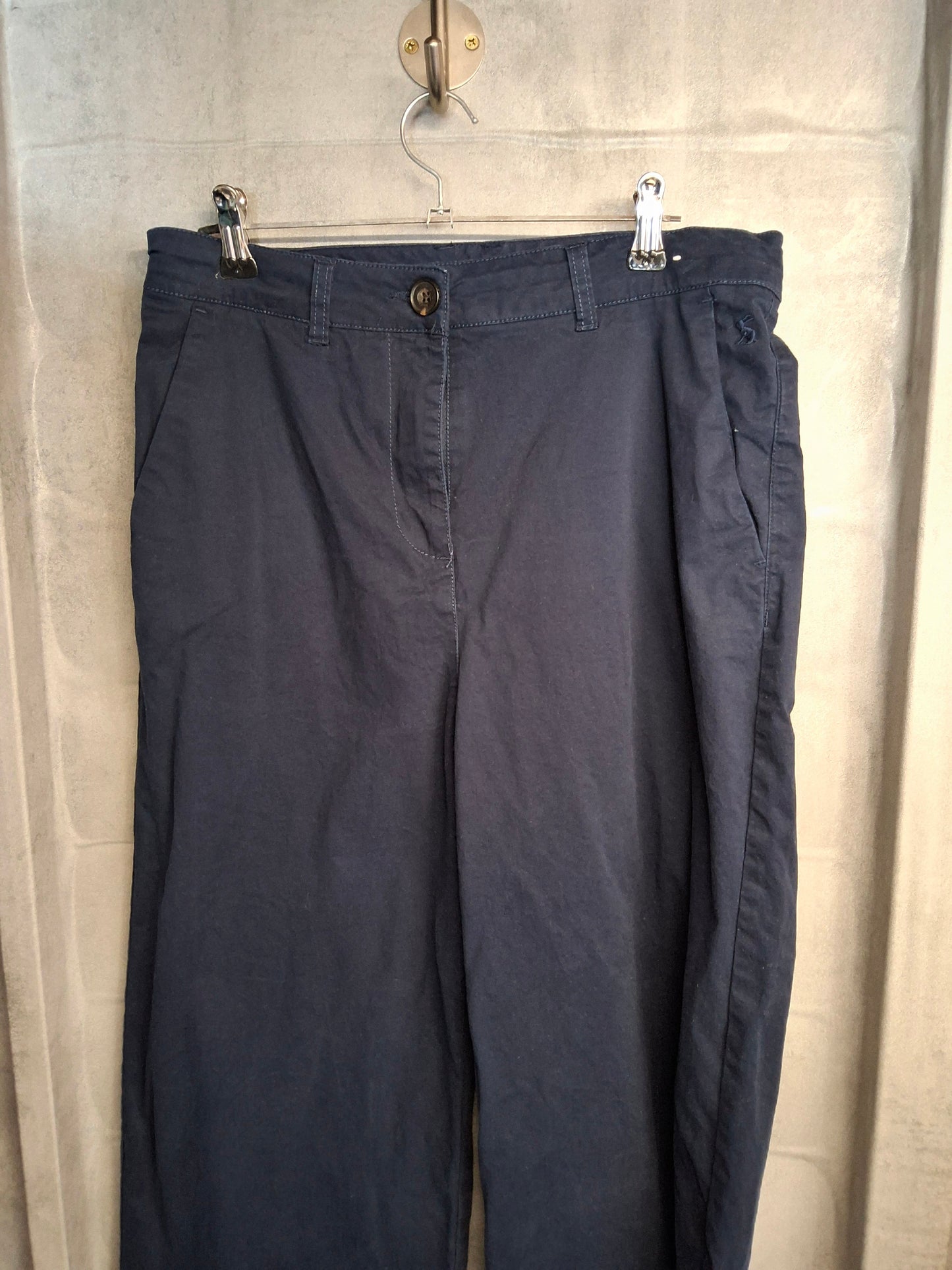 Joules Navy Cotton Wide Leg Cropped Trousers ā High Waist ā Size 12