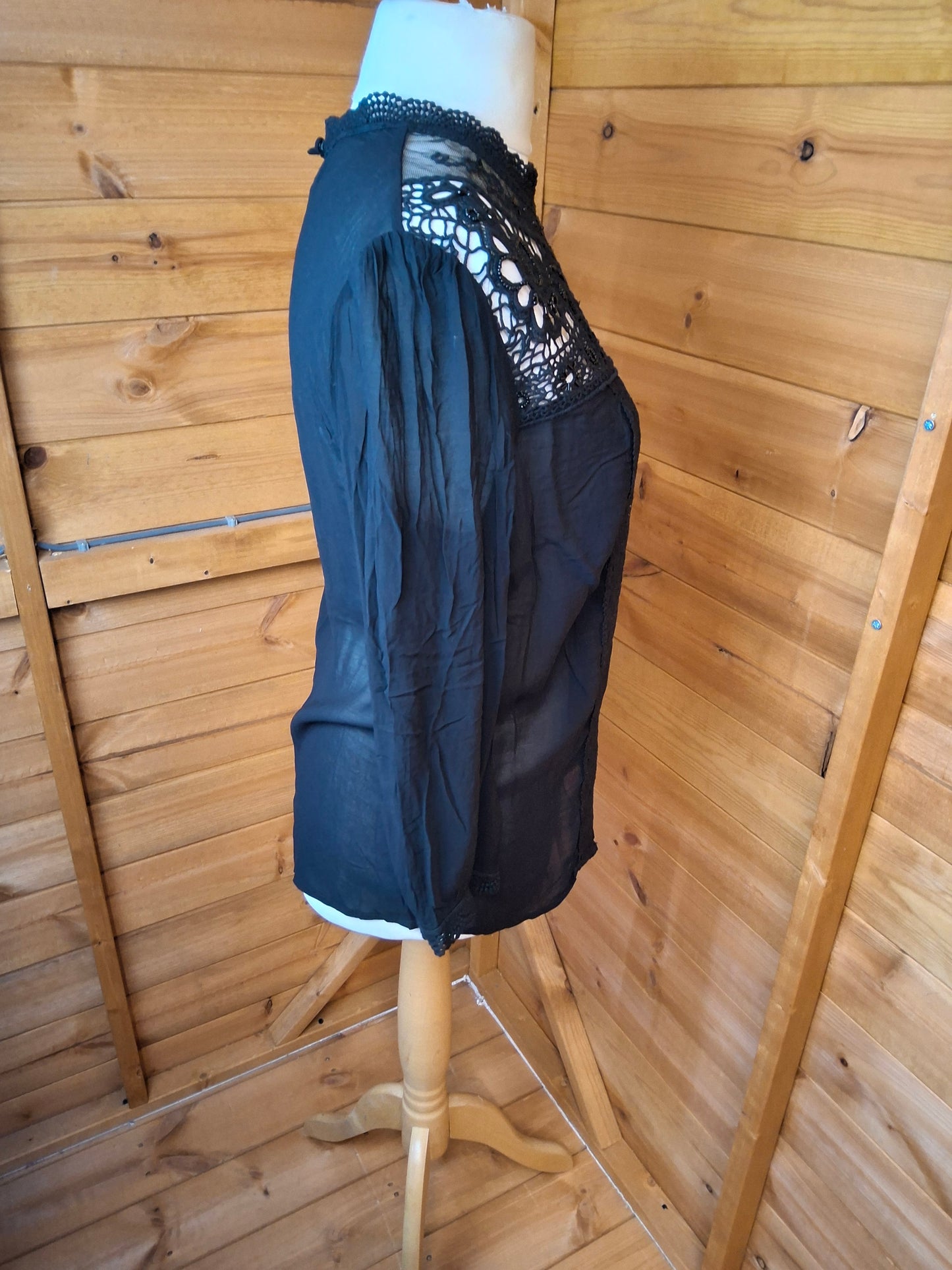 Monsoon Black Lace & Bead Blouse – Size 12 – NWT – RRP £59 – Slightly Sheer Glam