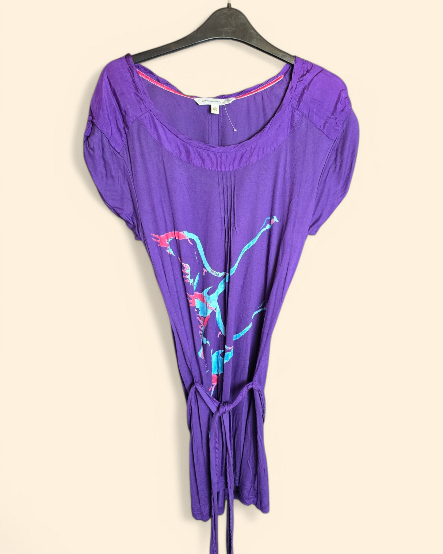 Fatface purple silk trim short sleeved t-shirt with belt size 10
