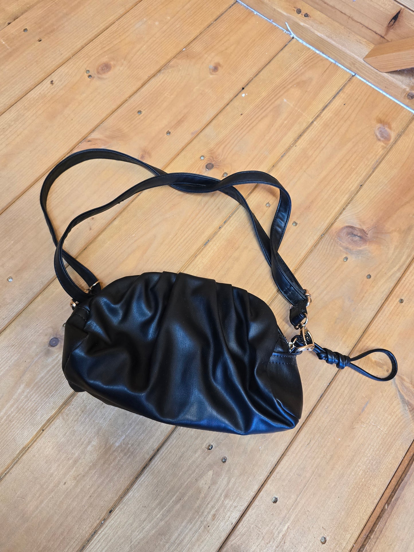 Matalan Black Pleated Shoulder Bag – Adjustable Strap, Zip & Popper Closure, 24x18cm
