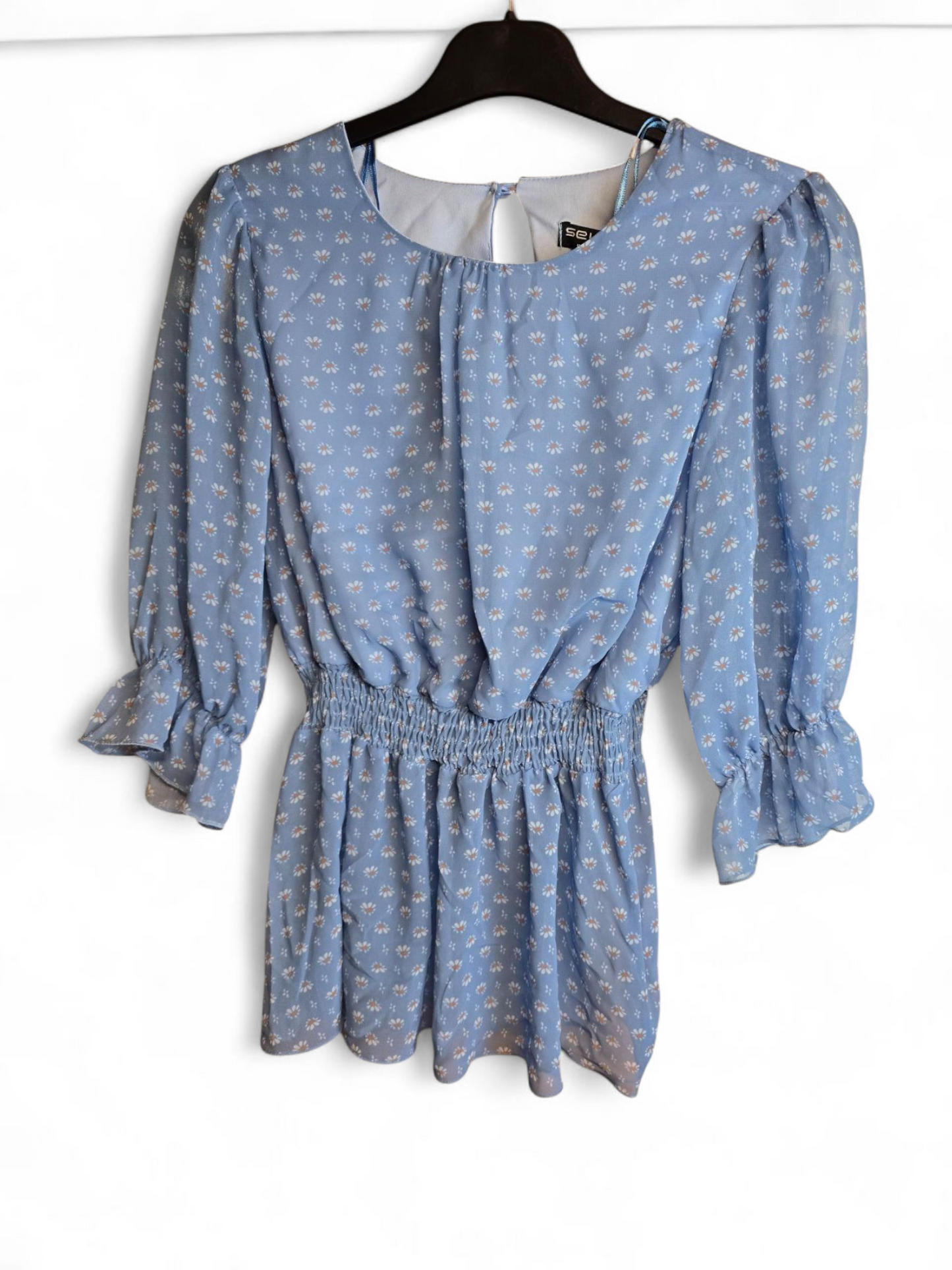 Select light blue floral 3/4 sleeve peplum top size 8 New