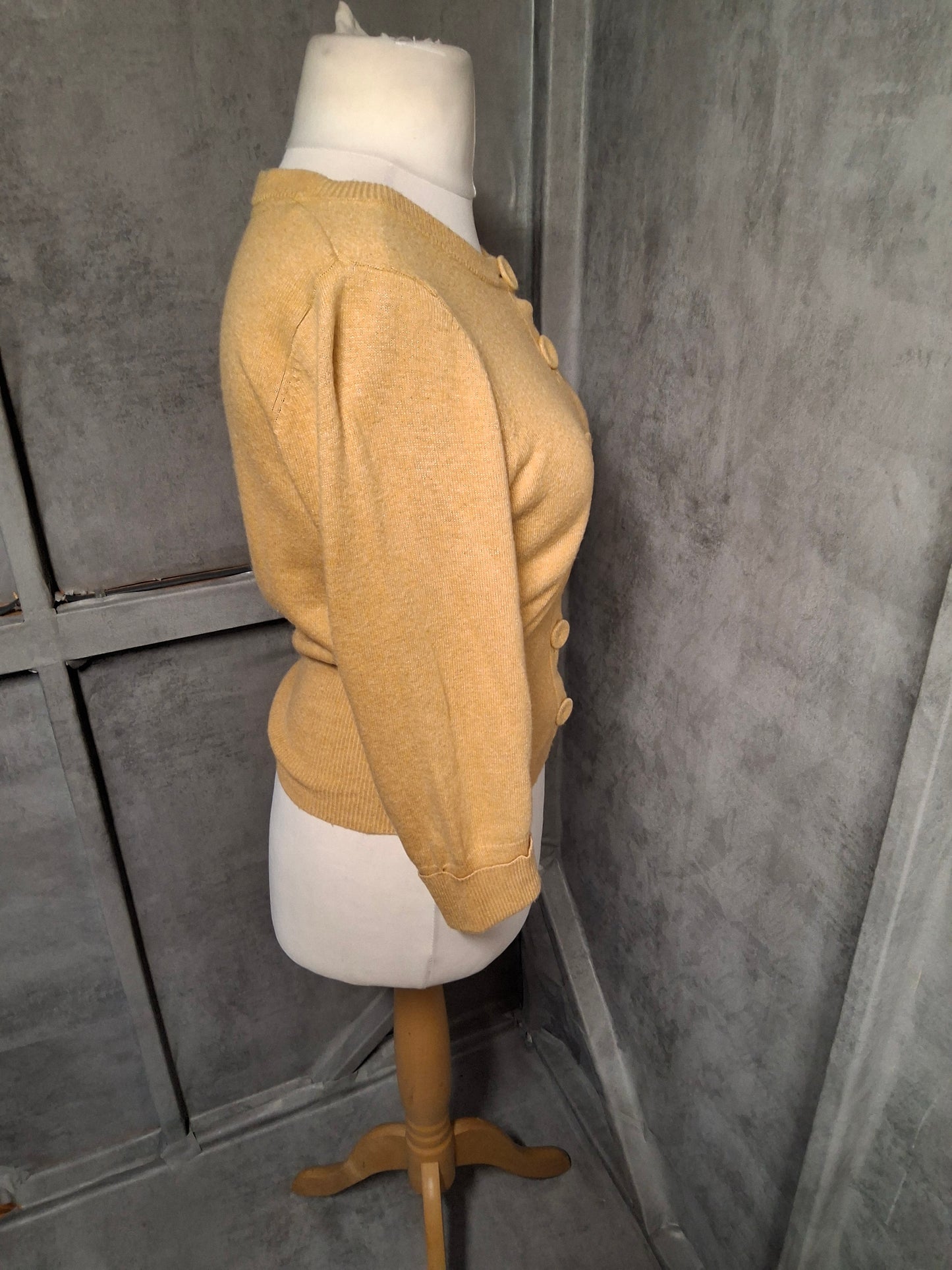 Monsoon Mustard Yellow Cropped Cardigan – Cashmere Angora Blend UK 10/12 Cosy & Cute