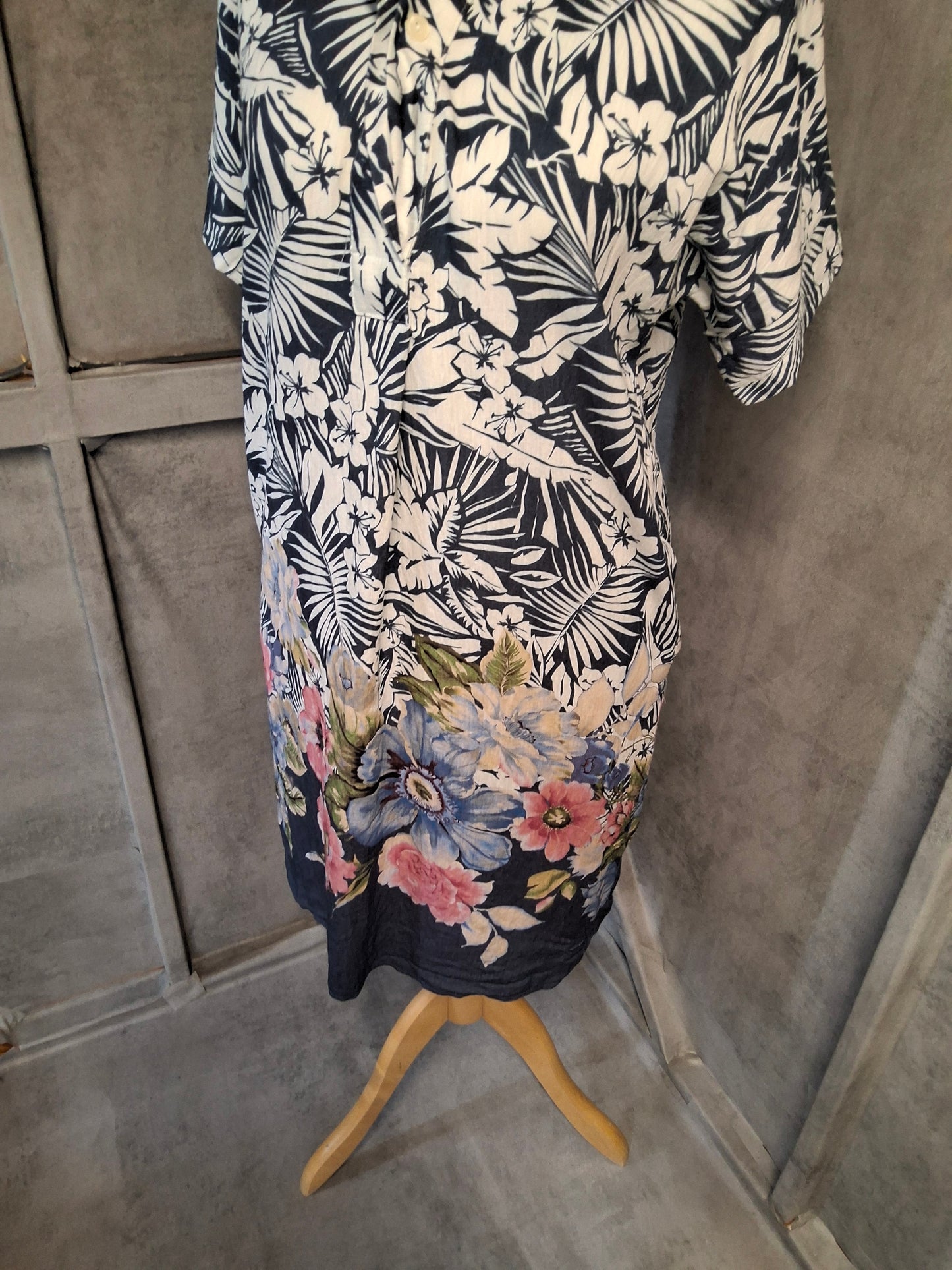 Pomodoro Navy Floral Shirt Dress | Size 10 | Lightweight Viscose Blend