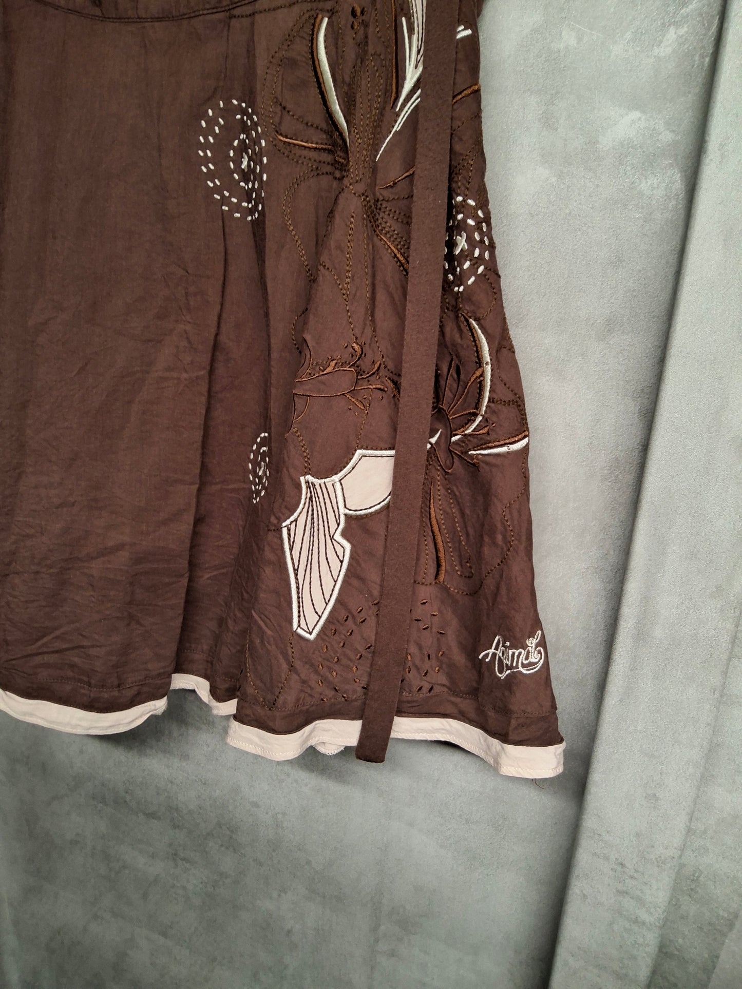 Animal Brown Embroidered Boho Skirt β Size 10