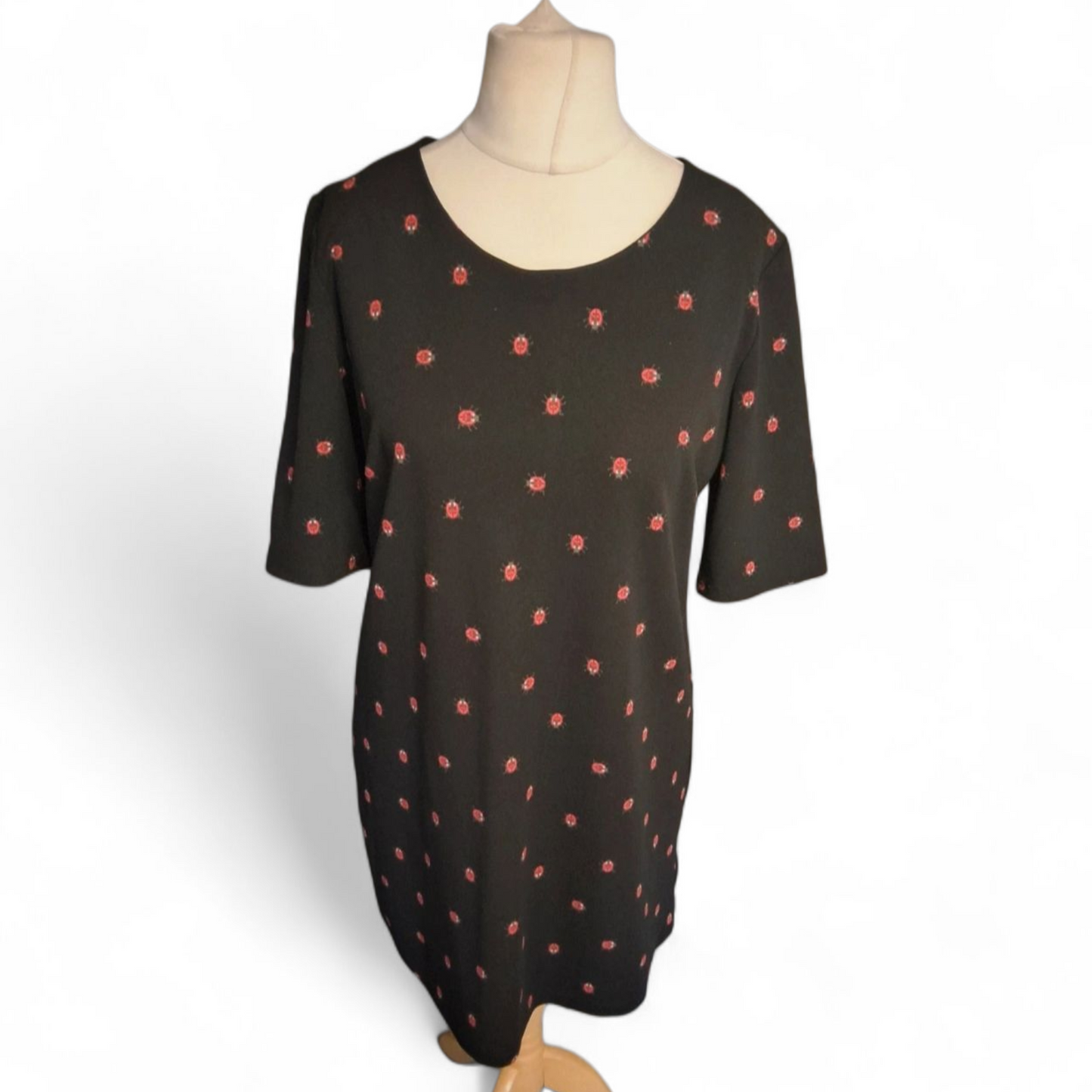 Next Black Ladybird Print Tunic Dress – Size 14 – Quirky Everyday Style £5