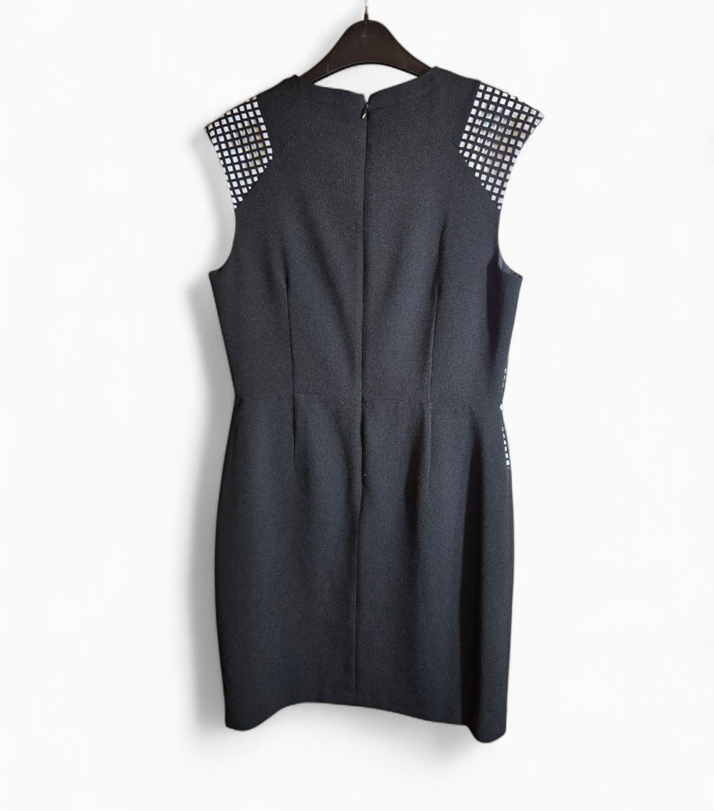 Warehouse black & white netted short sleeved A-line work dress size 12