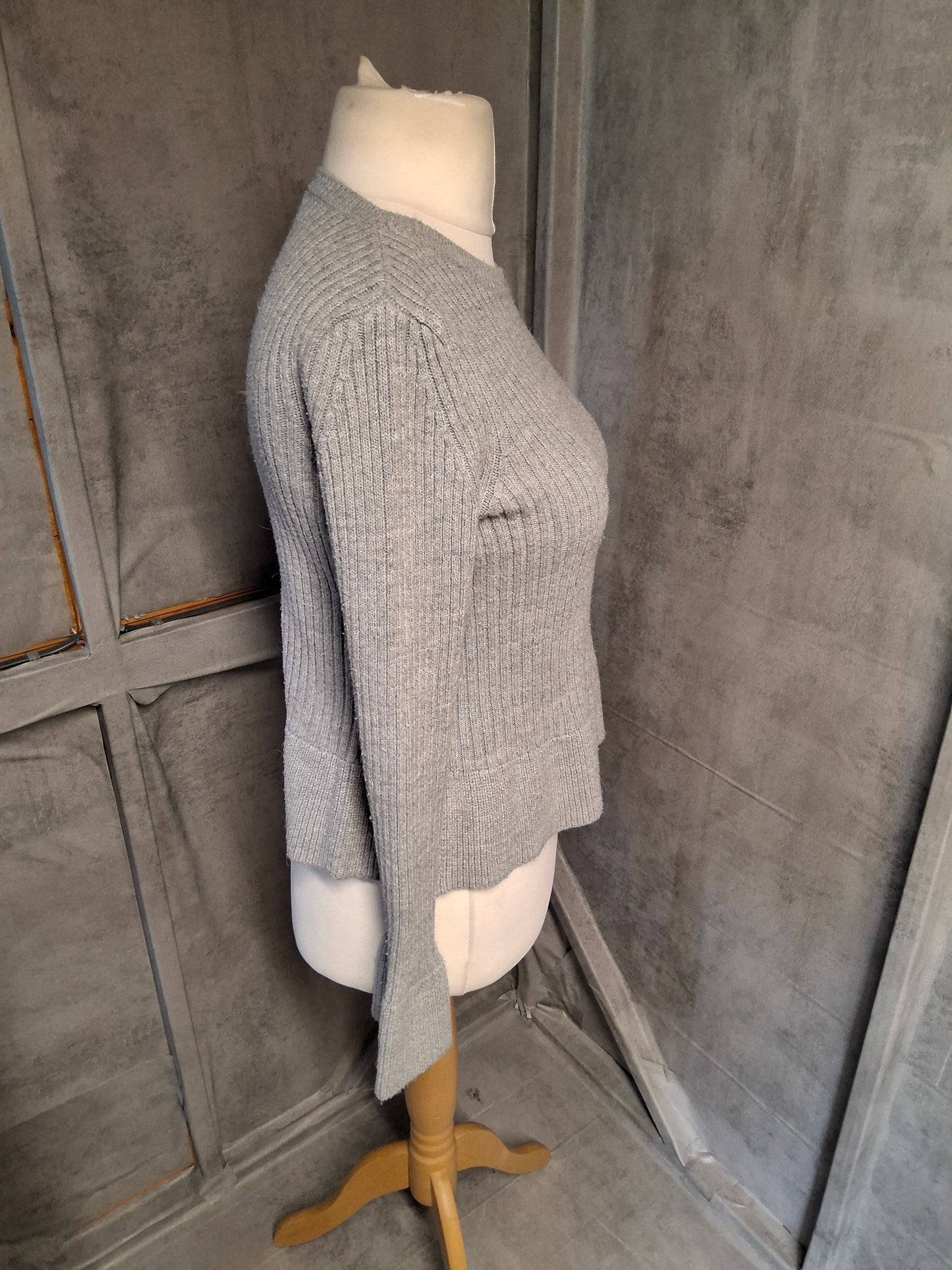 M&S Grey Peplum Knit Jumper – Size 10 – Flared Sleeves
