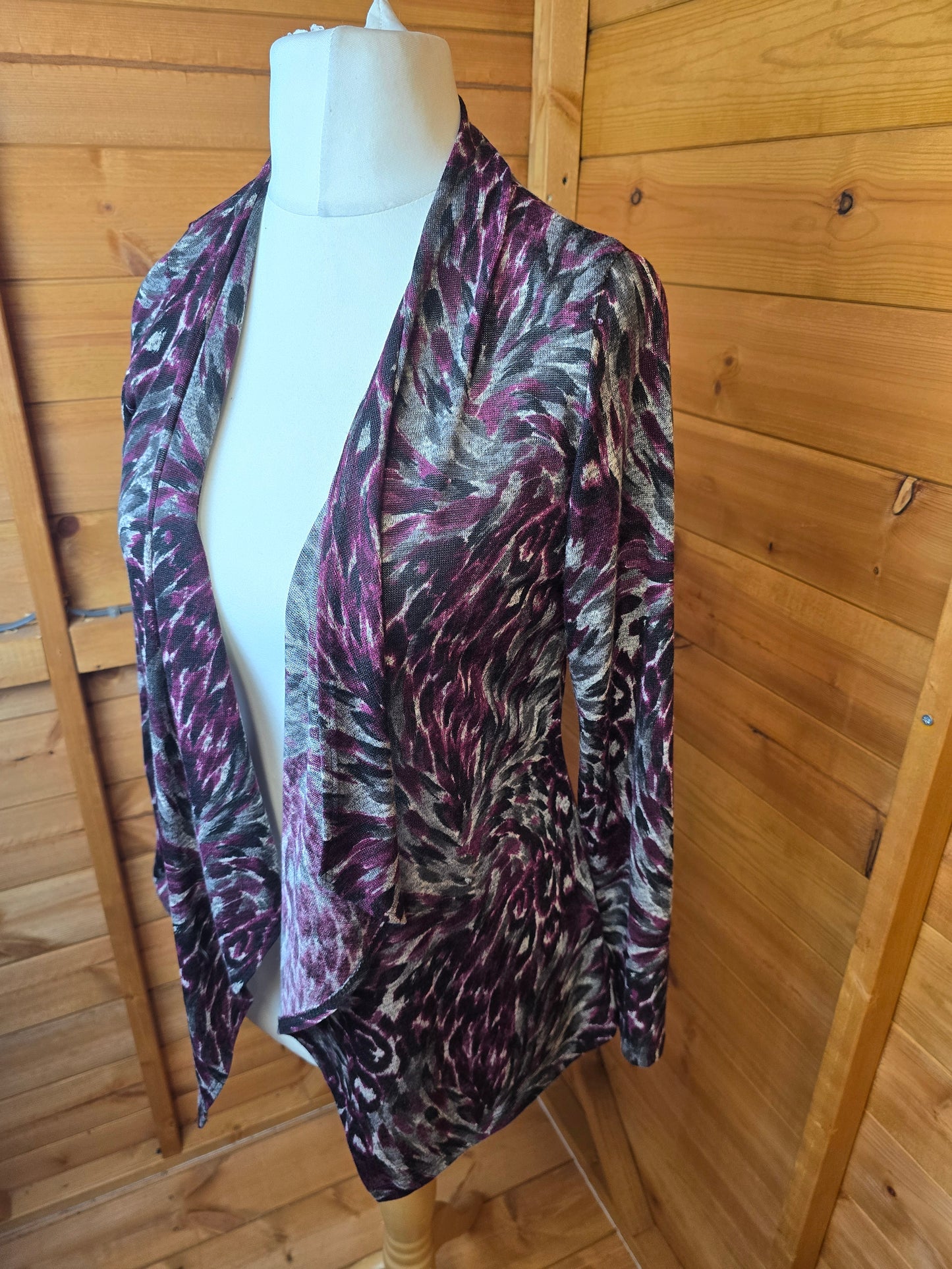 Mr Max Purple & Grey Waterfall Cardigan | Lightweight Sheer Look | XS size 8-10