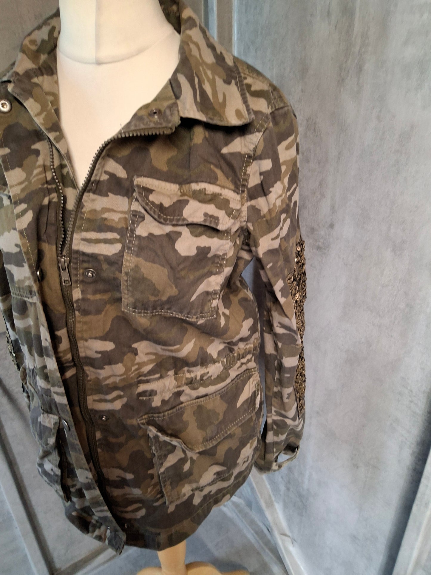 Next Camo Sequin Utility Jacket – 100% Cotton – Zip Front – Size 12