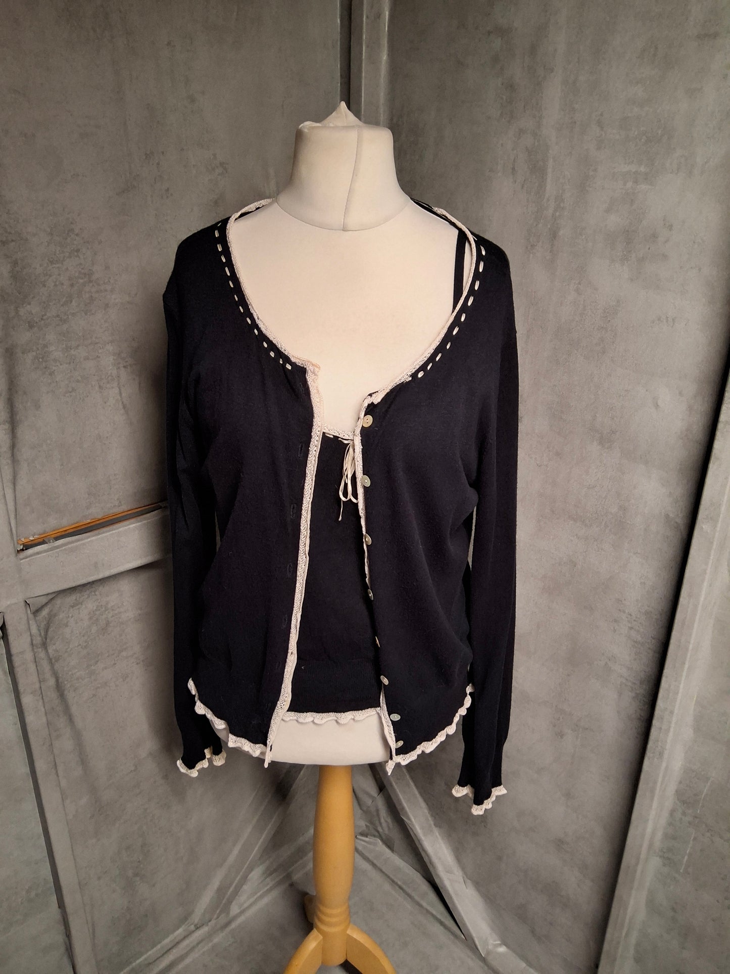 Vintage 90s Laura Ashley Knitted Cami & Cardigan Set – Size 16