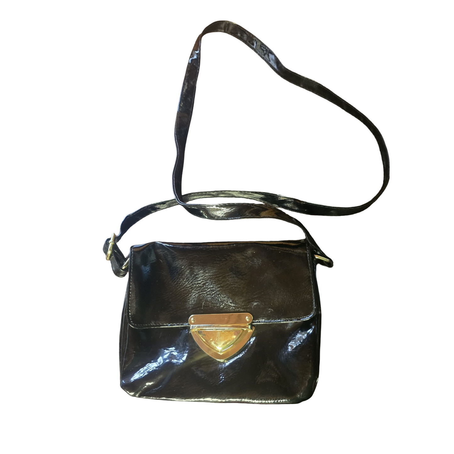 F&F Black Patent Crossbody Bag ā Adjustable Strap & Clasp Shut