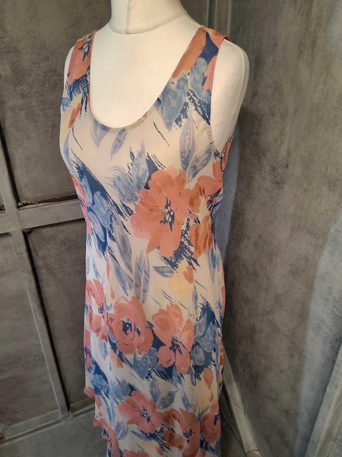 Aldini Floral Layered Maxi Dress โ Size 12 Sleeveless Summer Style