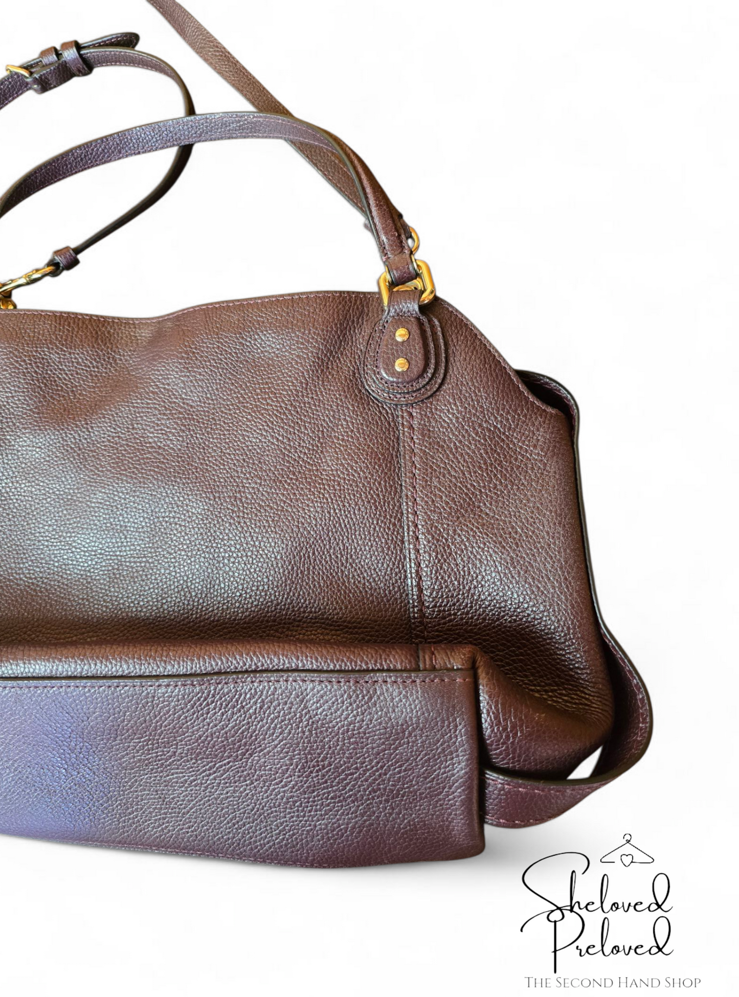 Coach Burgundy Brown Leather Handbag – Medium Size, Adjustable Strap, Creed Patch D1880-57124