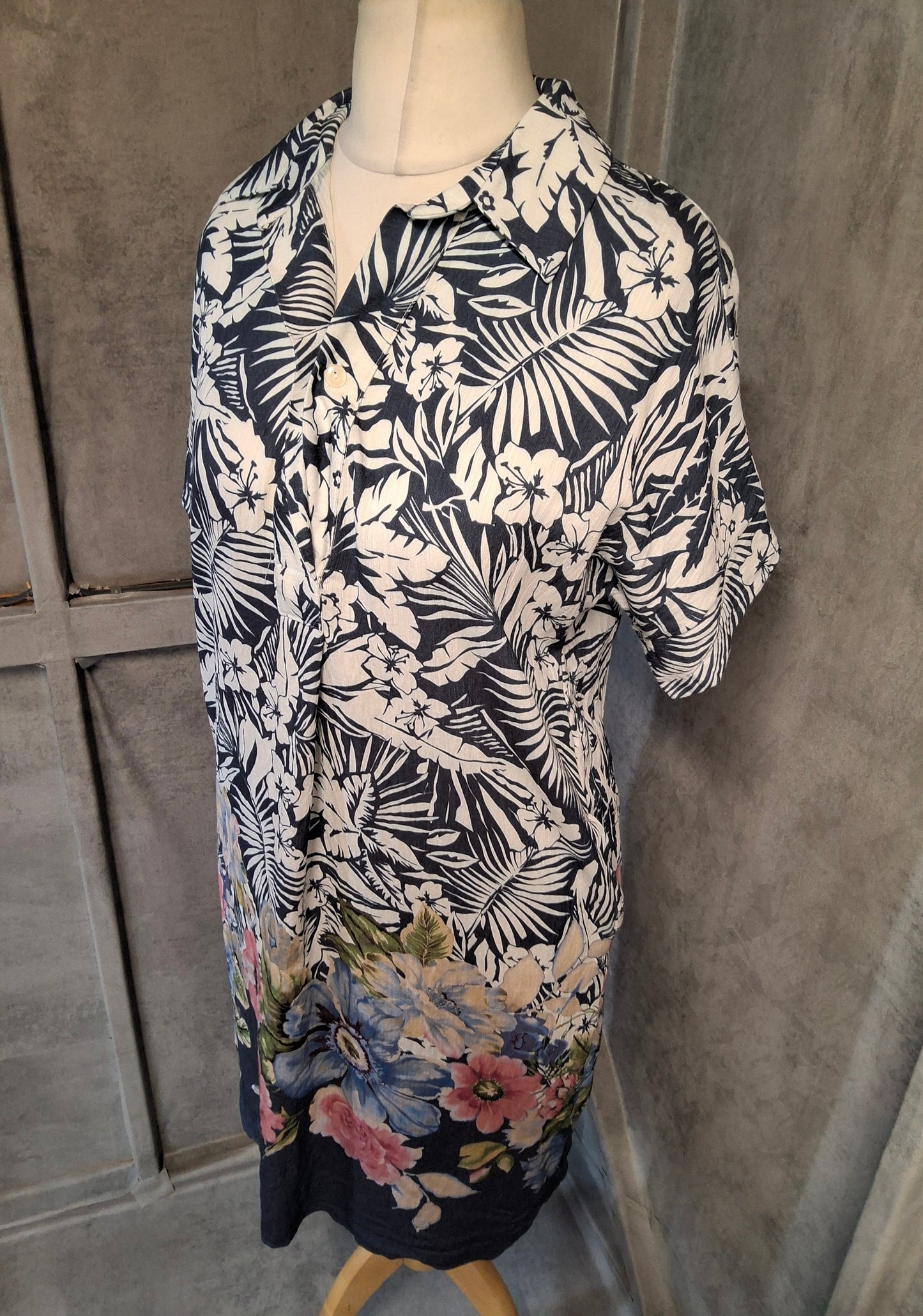 Pomodoro Navy Floral Shirt Dress | Size 10 | Lightweight Viscose Blend