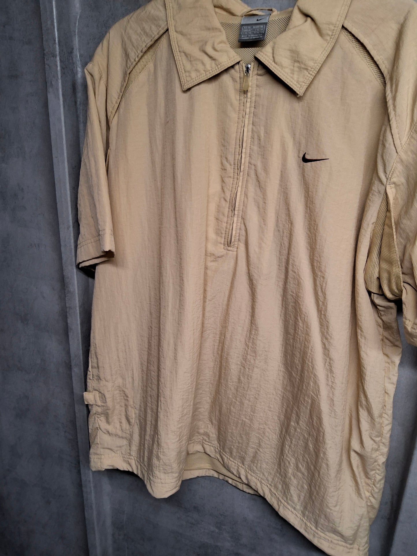 Men's Vintage 90s Y2K Nike Track Jacket – Beige, XL, 1/4 Zip, Short Sleeve, Logo, Retro Streetwear