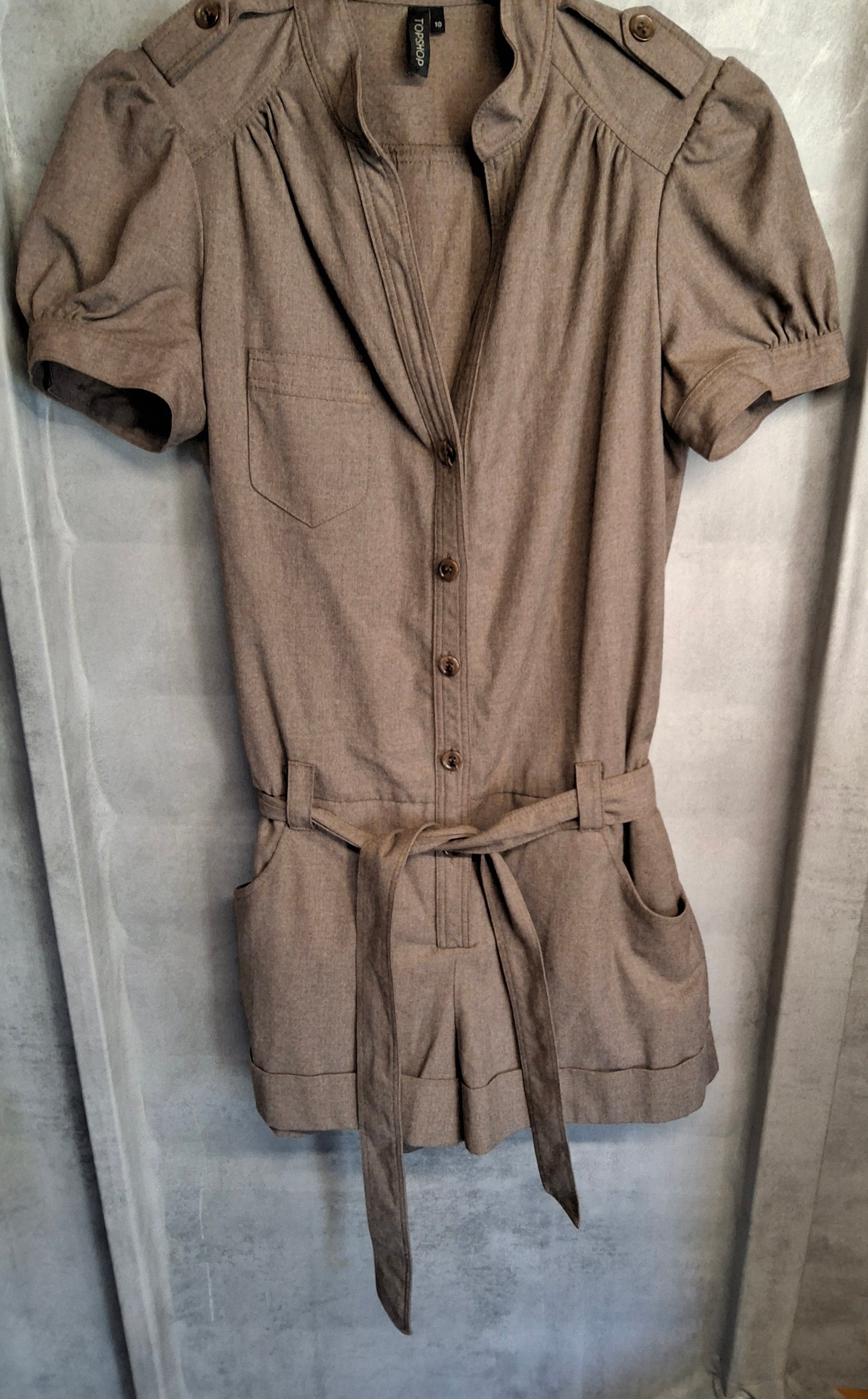 Topshop Light Brown Playsuit – Size 10 – Pockets & Belted Waist