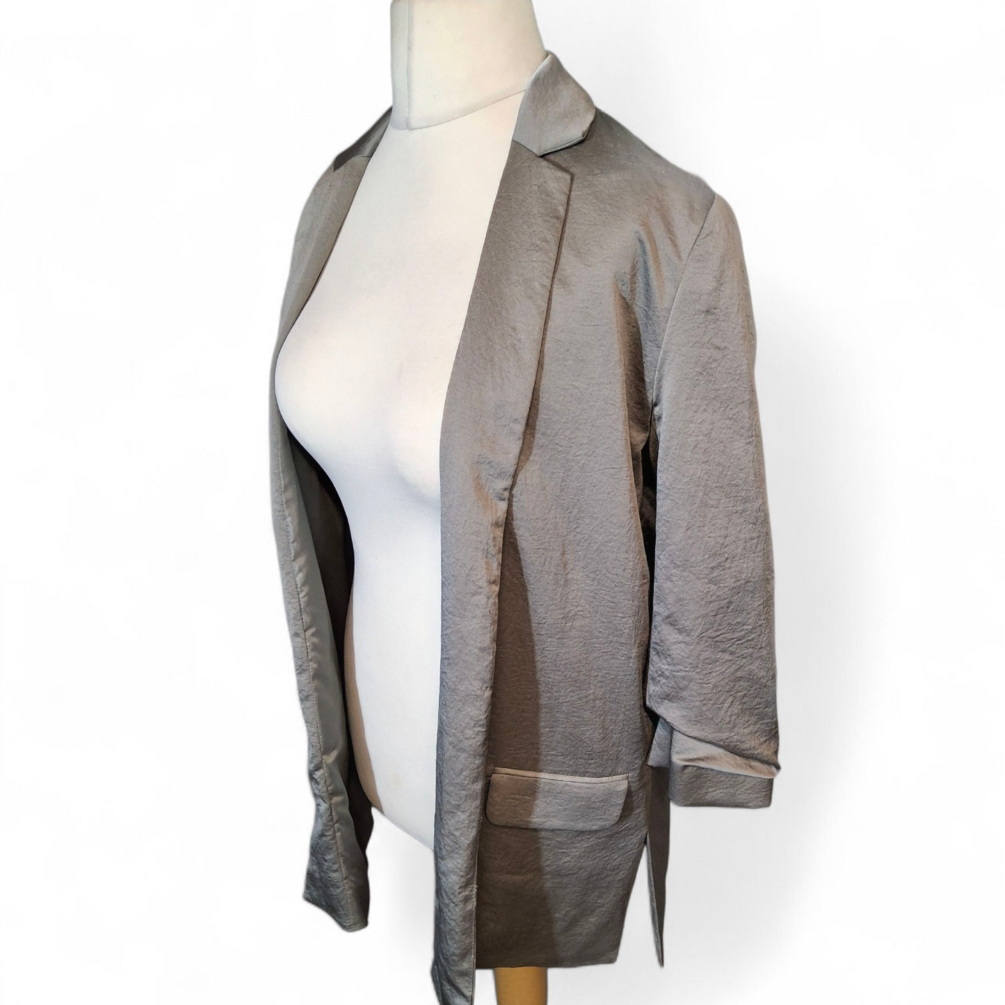 Next Tailoring Grey Metallic Open Blazer – Size 8, 3/4 Sleeves