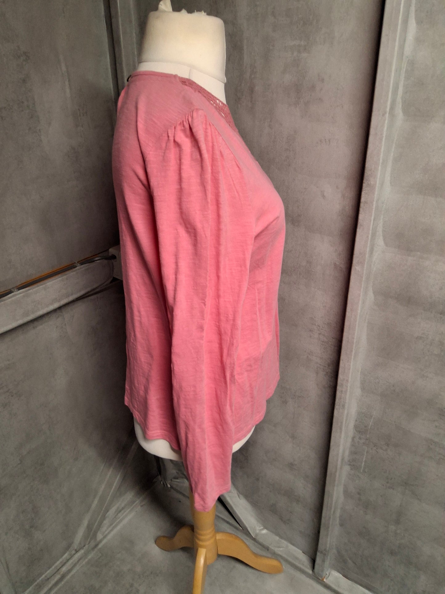 White Stuff Pink Cotton Embroidered Long Sleeve Top Size 14