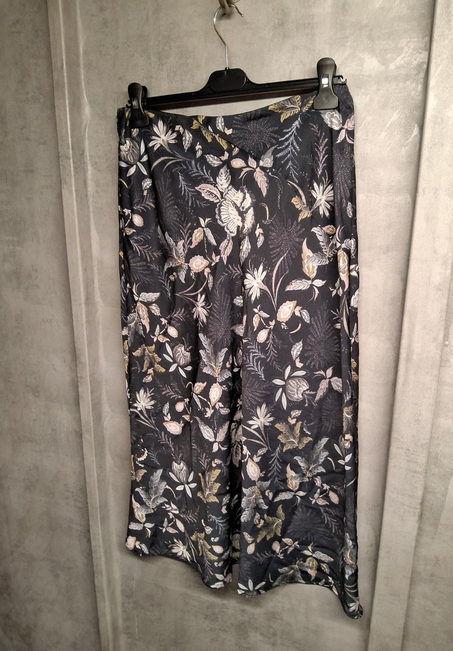 Next Navy & Purple Floral Slip Midi Skirt – Size 10 Silky Flared Style