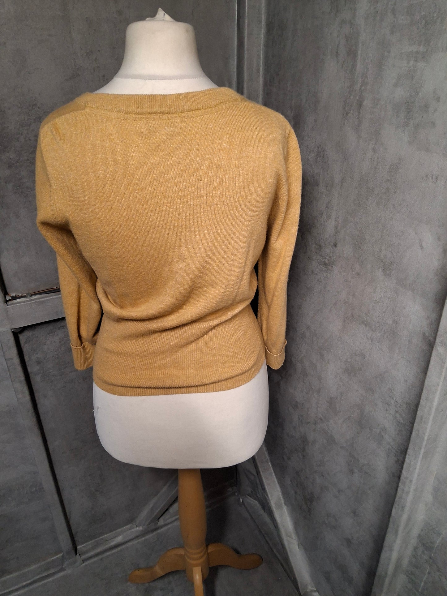 Monsoon Mustard Yellow Cropped Cardigan – Cashmere Angora Blend UK 10/12 Cosy & Cute