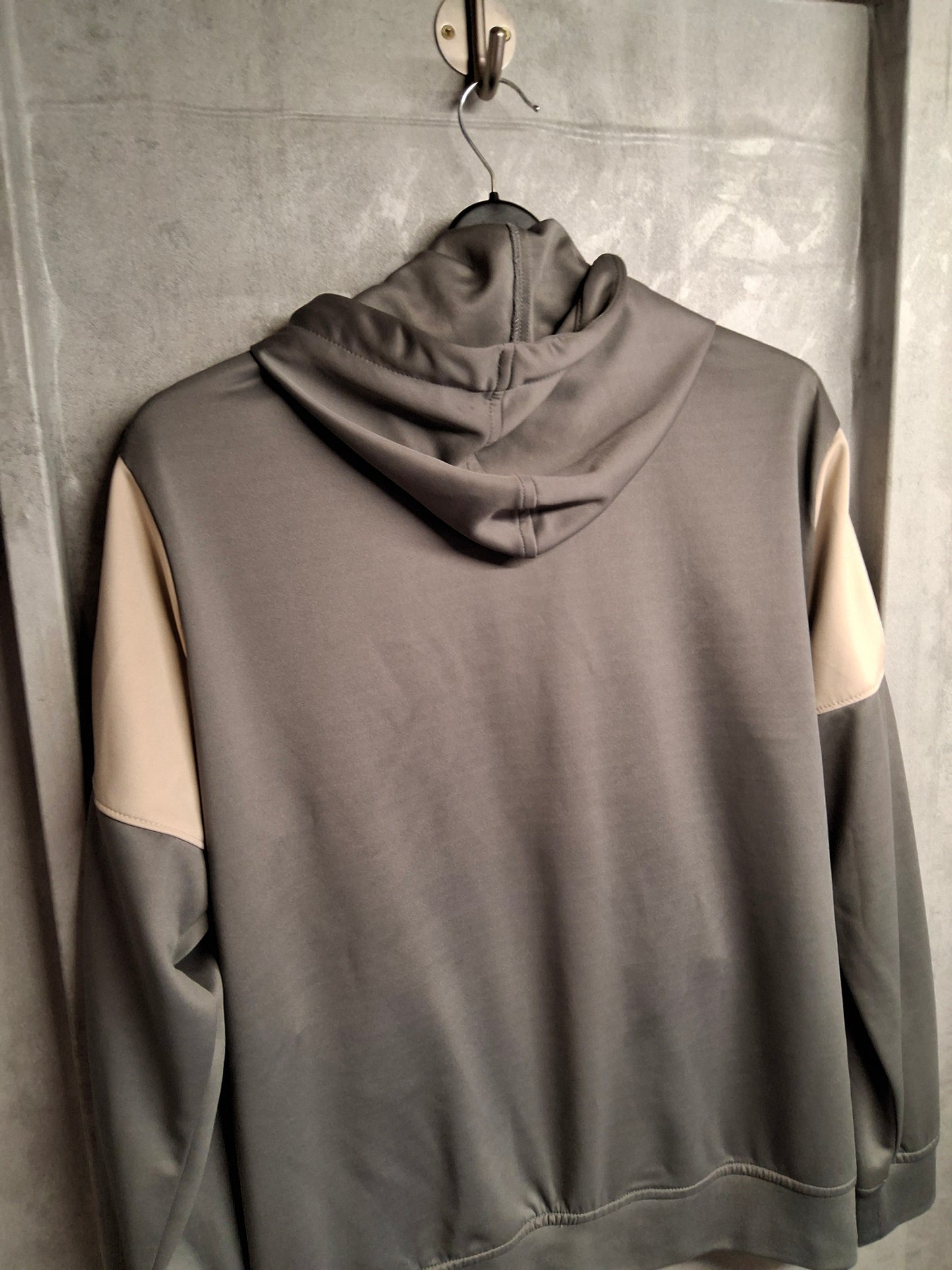 Luke Men’s Grey Beige & Burgundy Zip Up Hoodie – XL – Drawstring Hood & Zipped Pockets