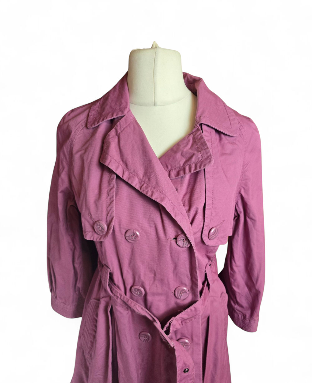 Topshop Dusky Pink Trench Coat Size 12 – Belted, Double Breasted, Long Sleeve, Lightweight