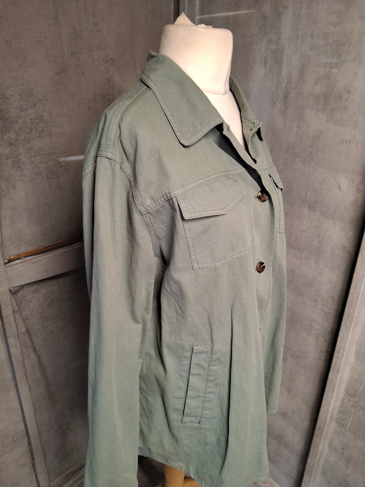 Joules Khaki Green Cotton & Linen Blend Shacket – Size 14