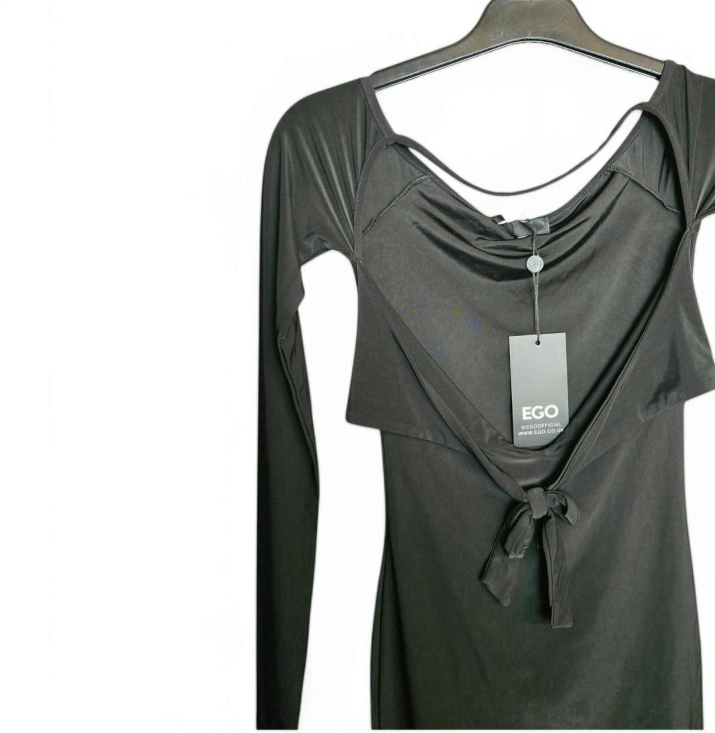EGO black long sleeved knotted design front mini dress size 6 New