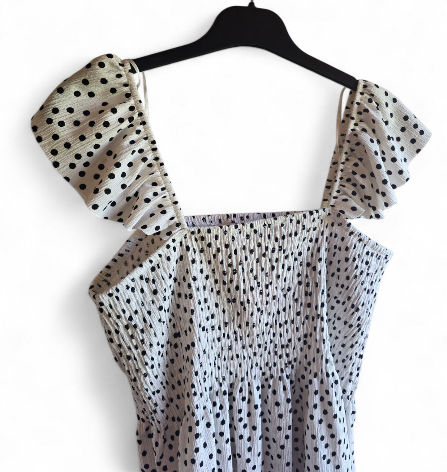 George Black & White Polka Dot Peplum Top | Size 18 UK | Elastic Chest & Frill Sleeves