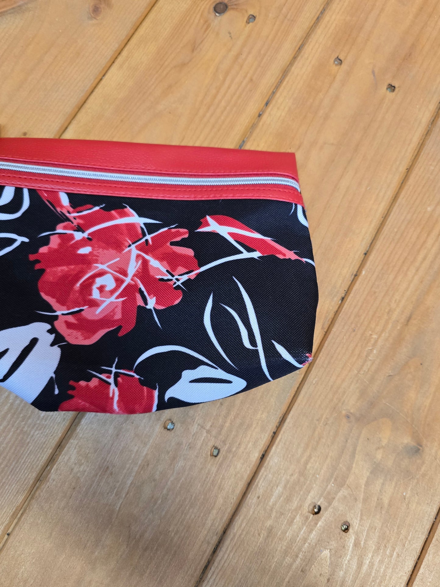 Lancôme black & red floral make up bag