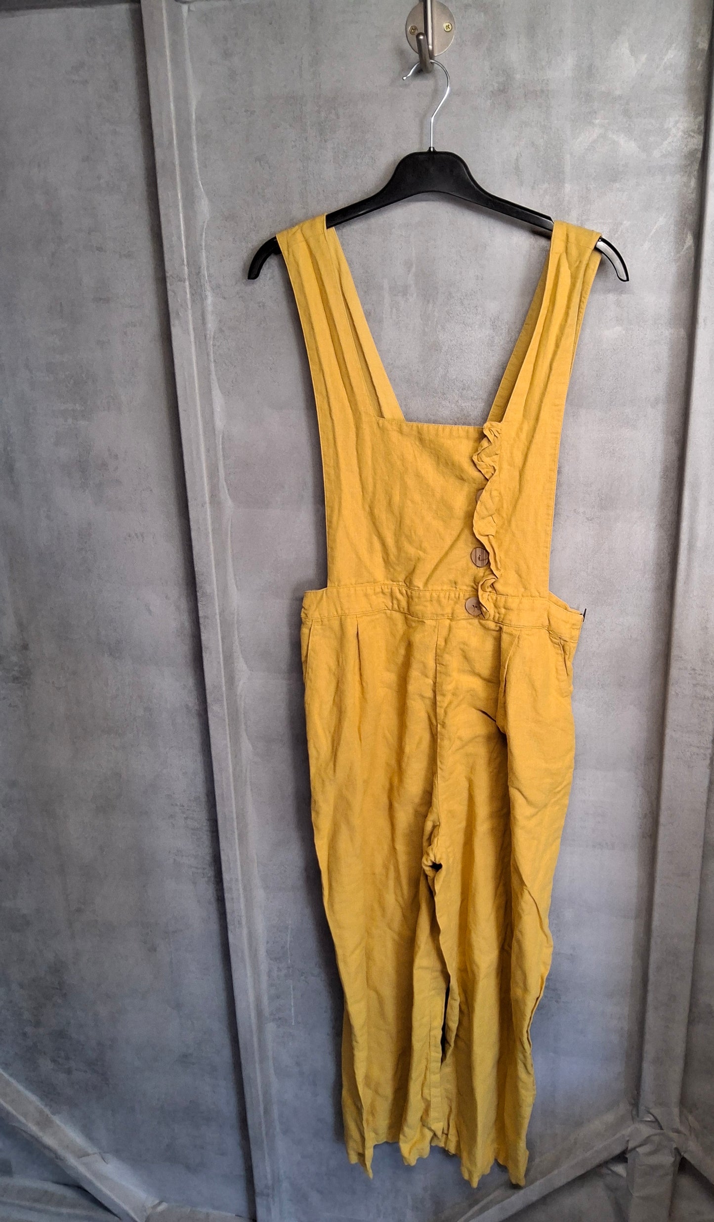 Zara Yellow Cropped Dungaree Jumpsuit | Linen Blend | Size L (UK size 12/14)