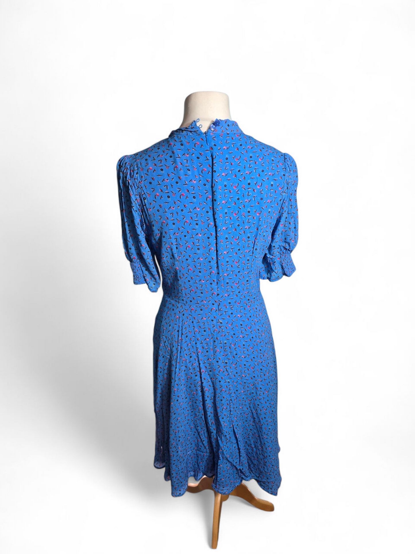 Studio by Preen Floral Midi Dress | Size 14 UK | Viscose, Asymmetrical Hem, V-Neck