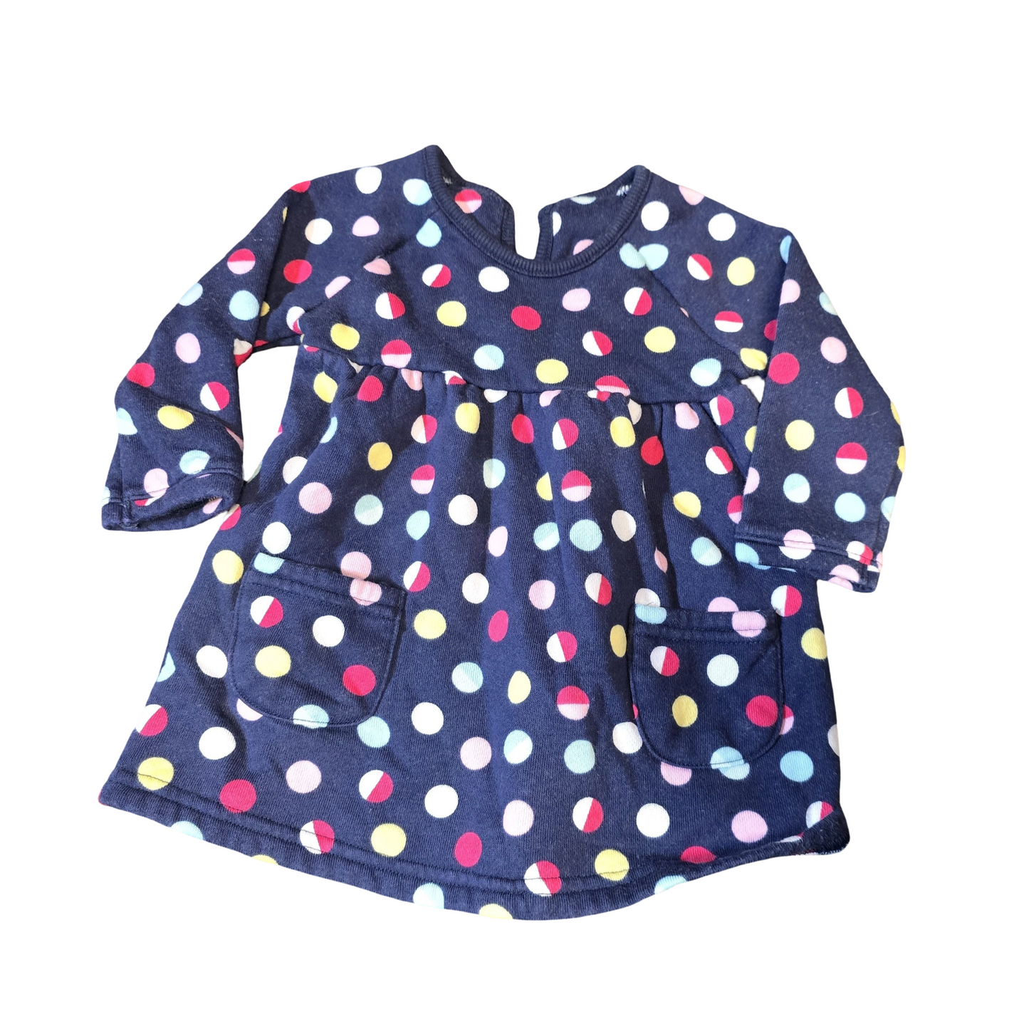 George Girls Winter Dress – 3–6 Months – 100% Cotton – Navy with Multicolour Polka Dots