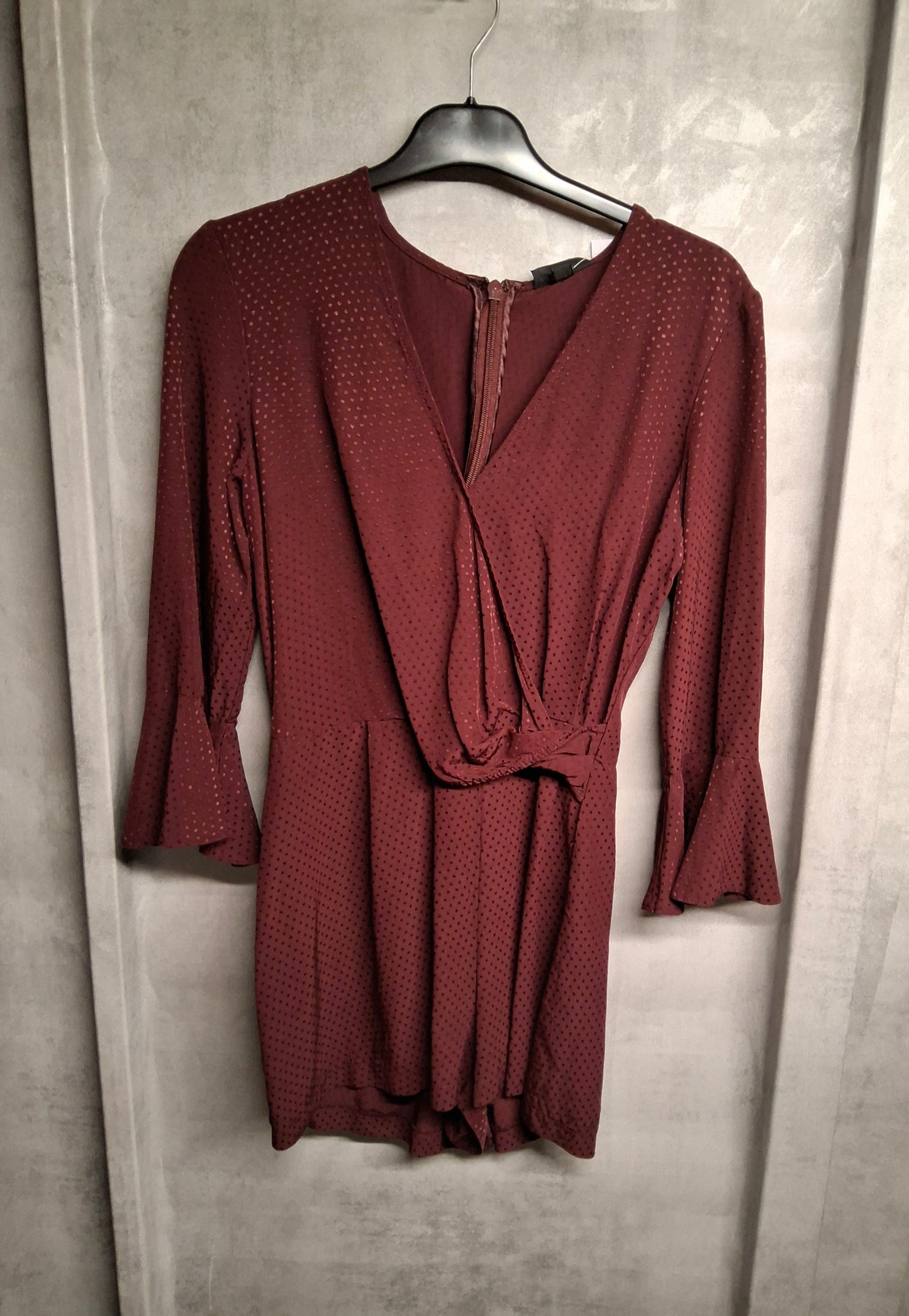 Topshop Purple Playsuit – Size 10 – Bell Sleeve Wrap Style with Zip Back