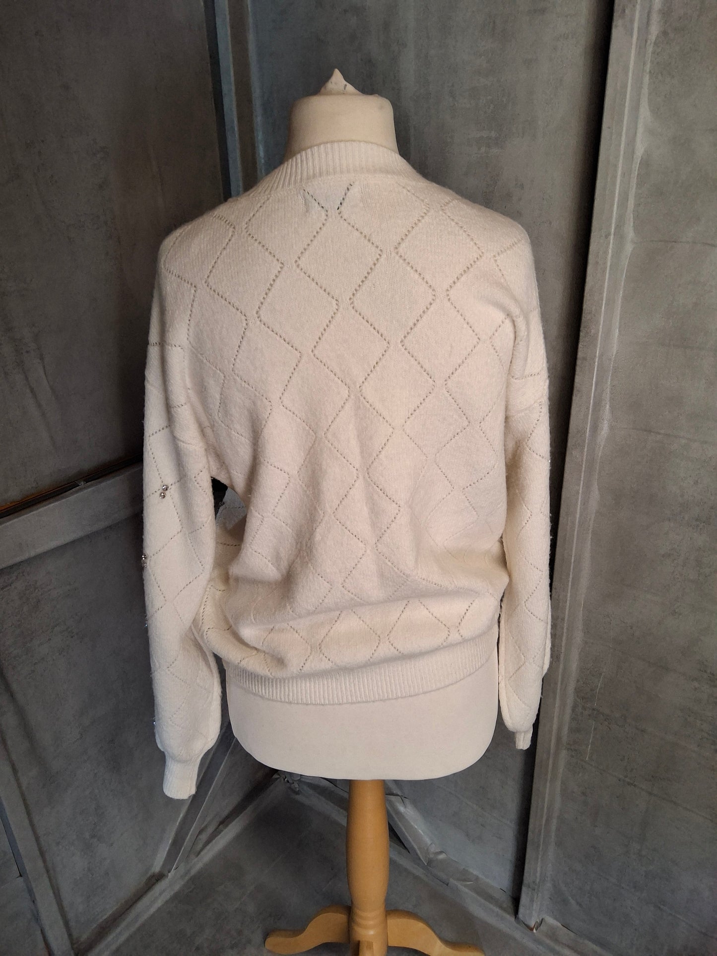 Matalan White Jumper with Diamanté Detail – Size M (UK size 10/12)
