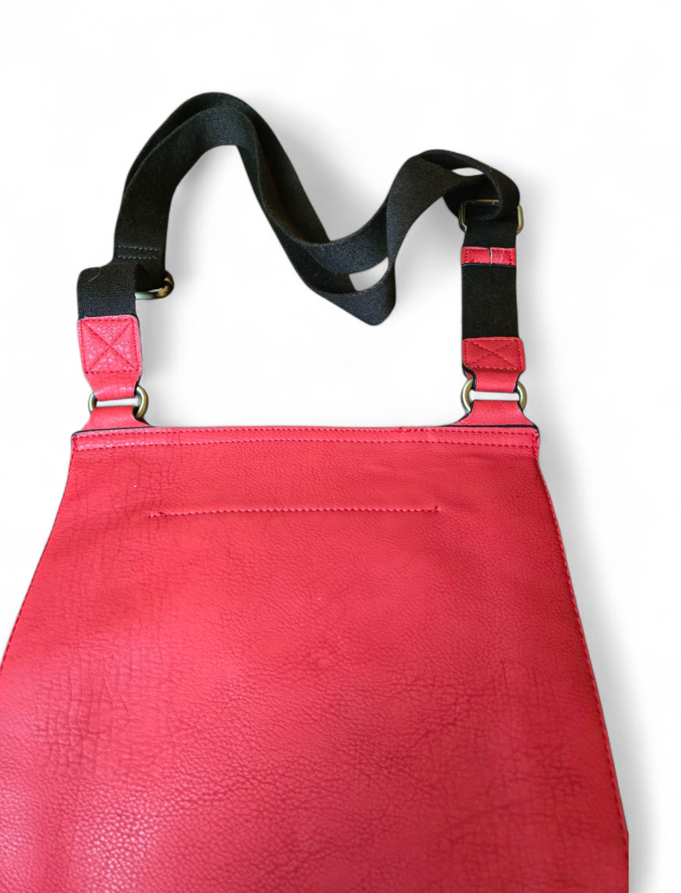 Fashion Star Red Faux Leather Handbag – Square Shape, Brown Strap, 26x31cm, Clasp Close, Pocket