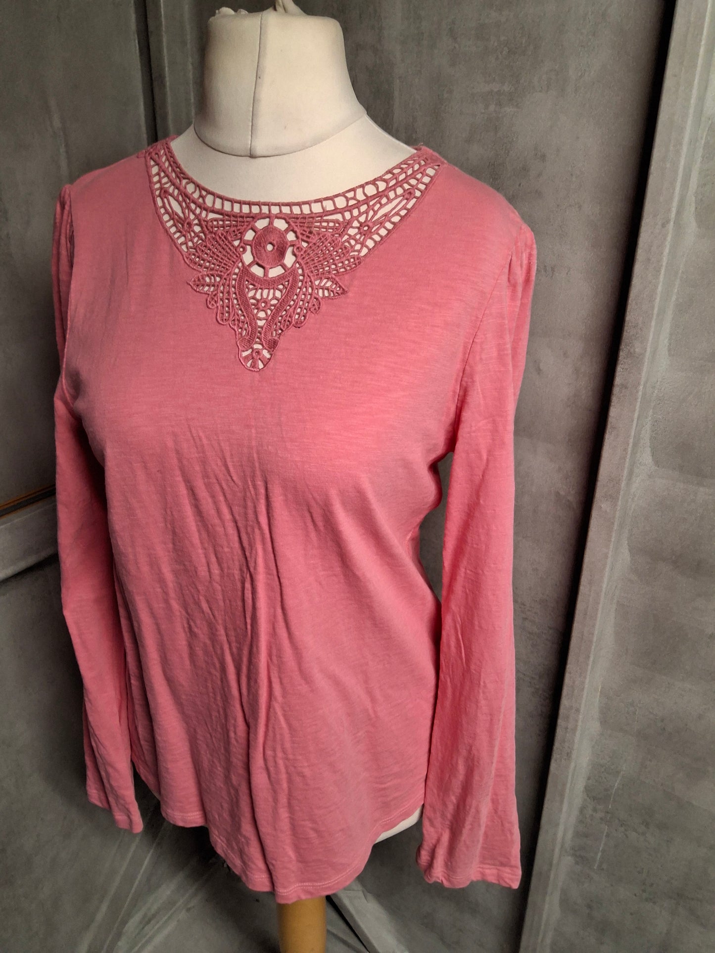 White Stuff Pink Cotton Embroidered Long Sleeve Top Size 14