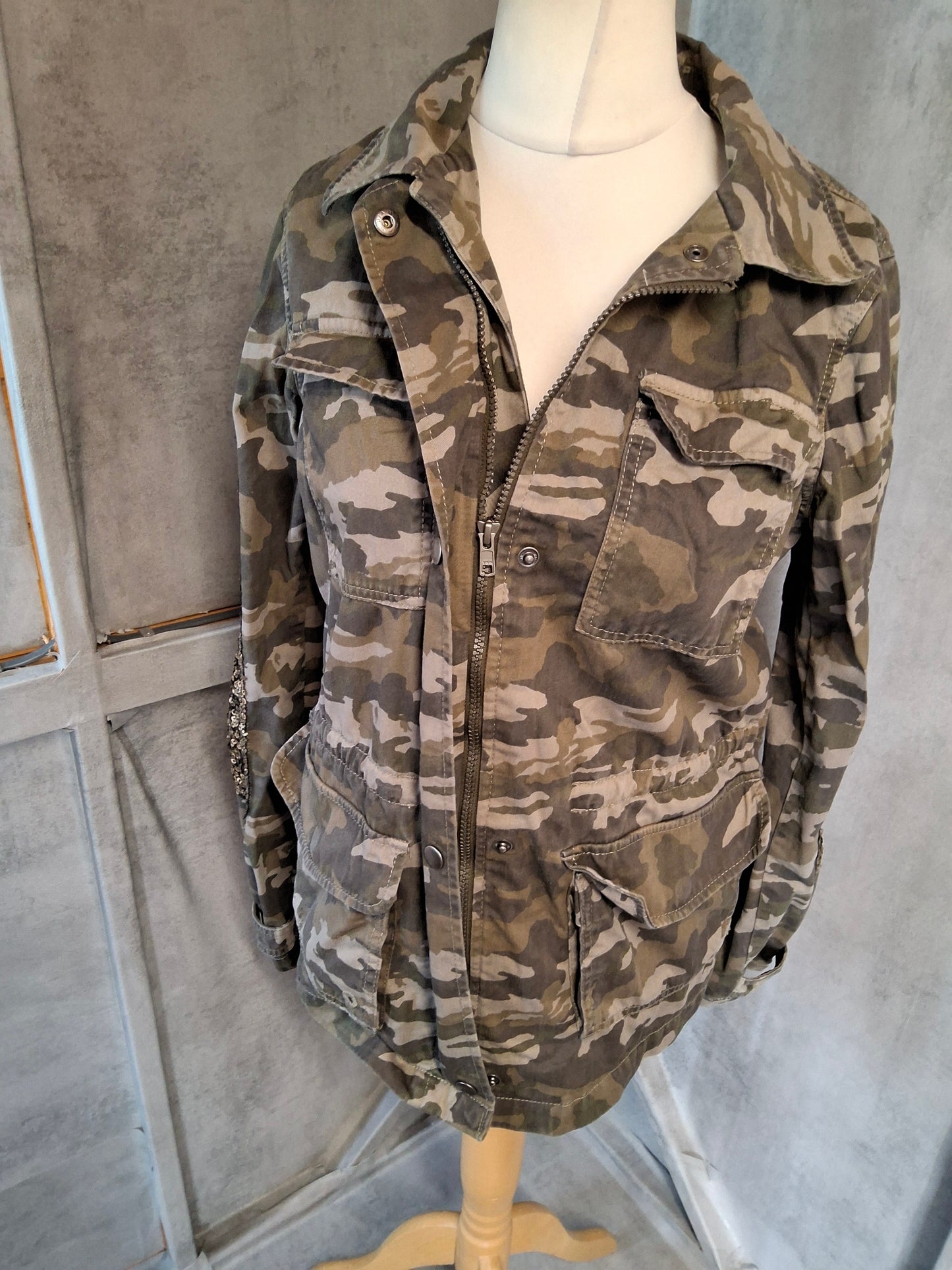 Next Camo Sequin Utility Jacket – 100% Cotton – Zip Front – Size 12