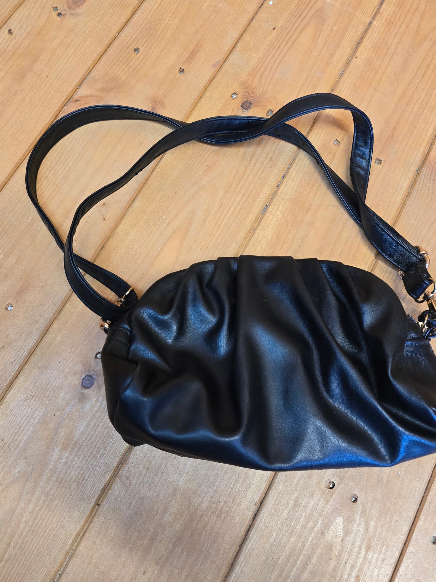 Matalan Black Pleated Shoulder Bag – Adjustable Strap, Zip & Popper Closure, 24x18cm