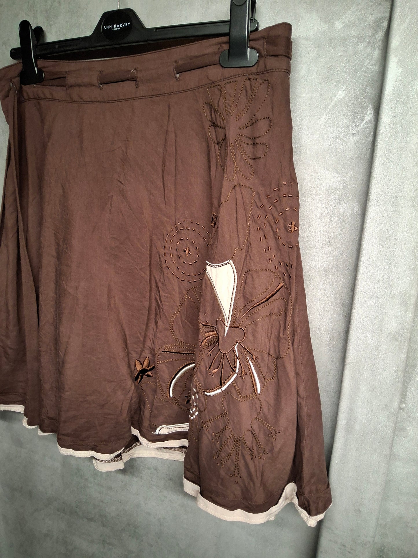 Animal Brown Embroidered Boho Skirt β Size 10