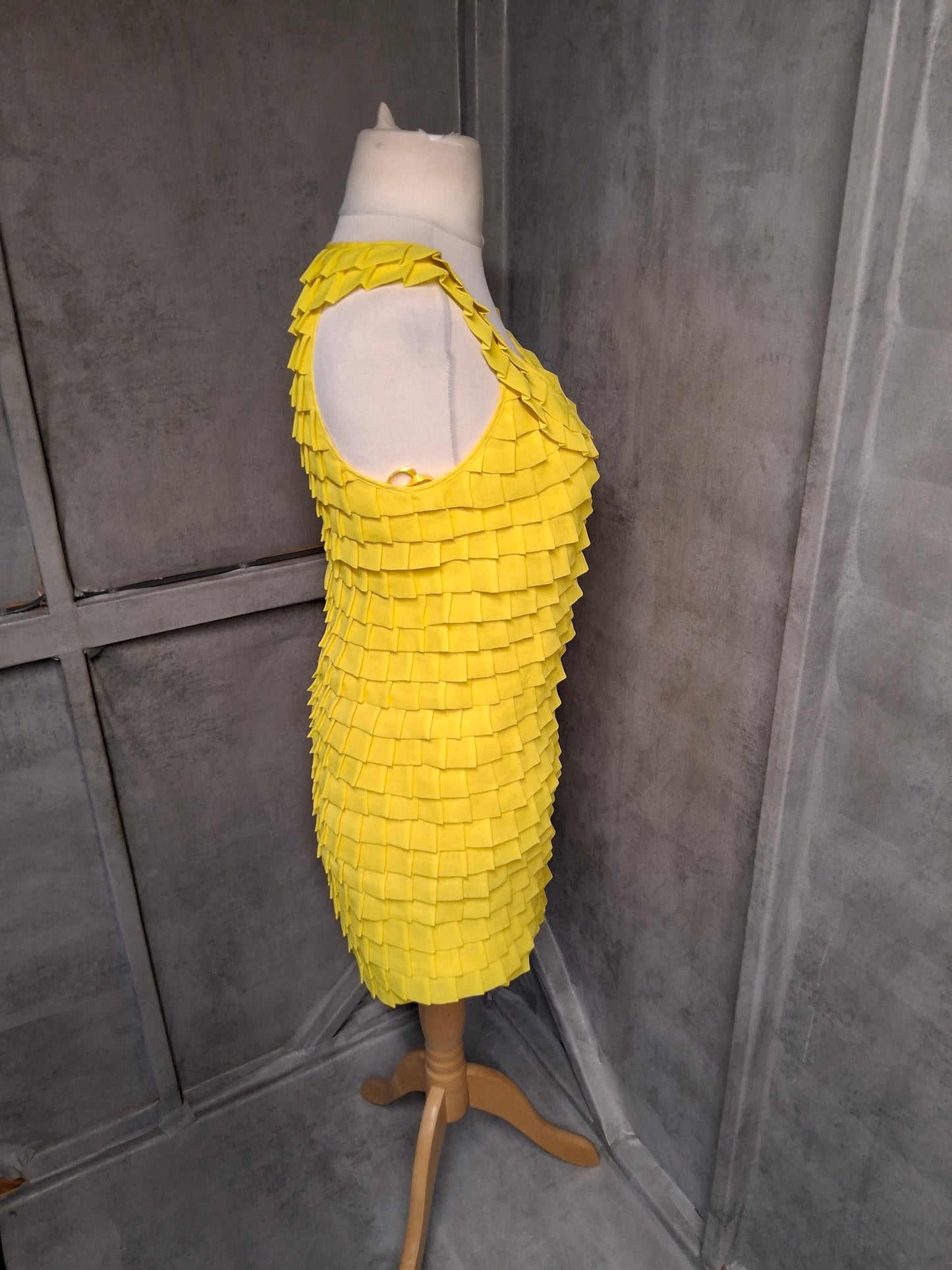 Next Yellow Textured A-Line Dress β Size 10 β Lined β Knee Length