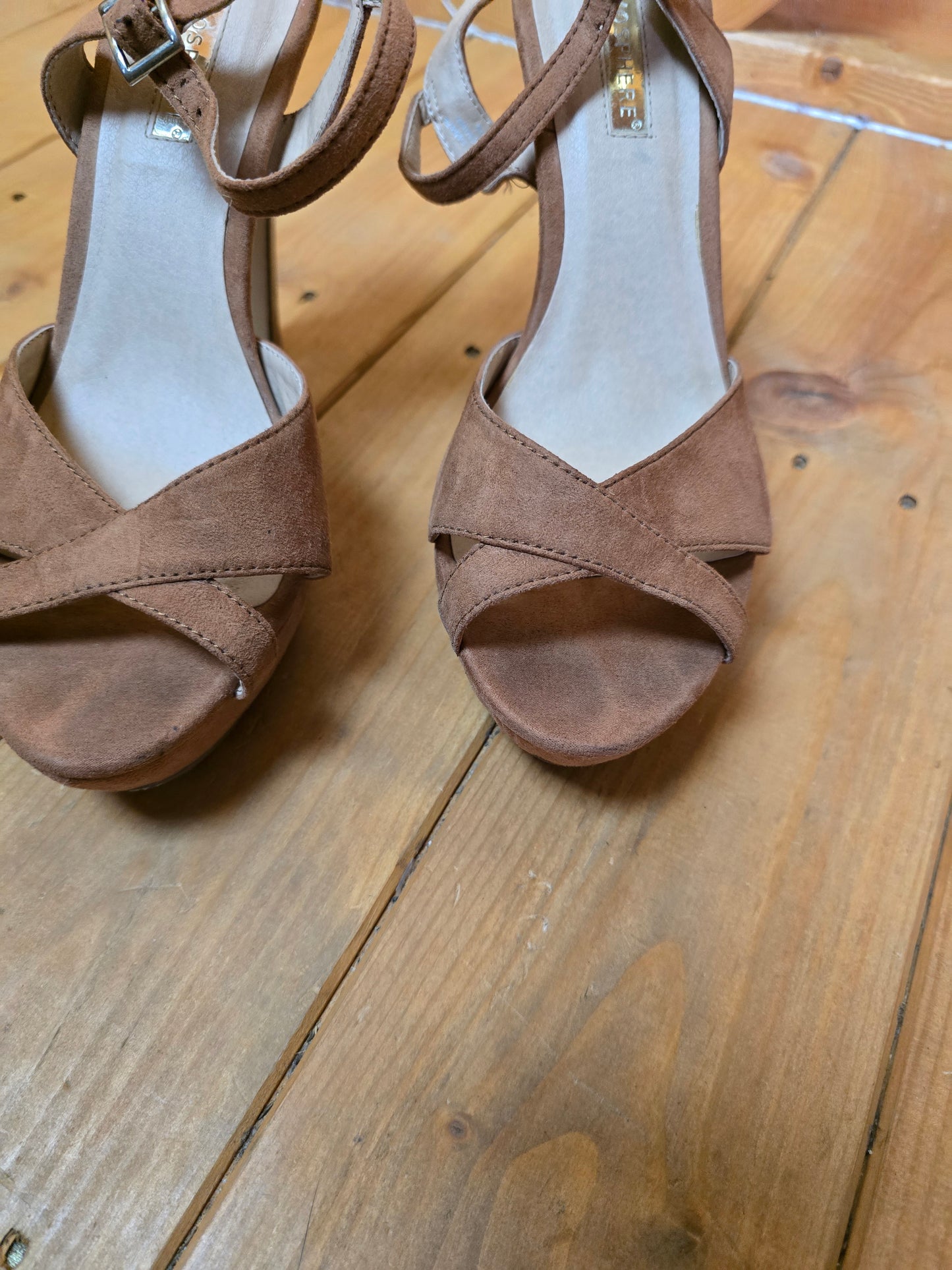 Primark Brown High Heel Open Toe Sandals | Buckle Closure | Heel 13cm | UK 6 | Some Wear