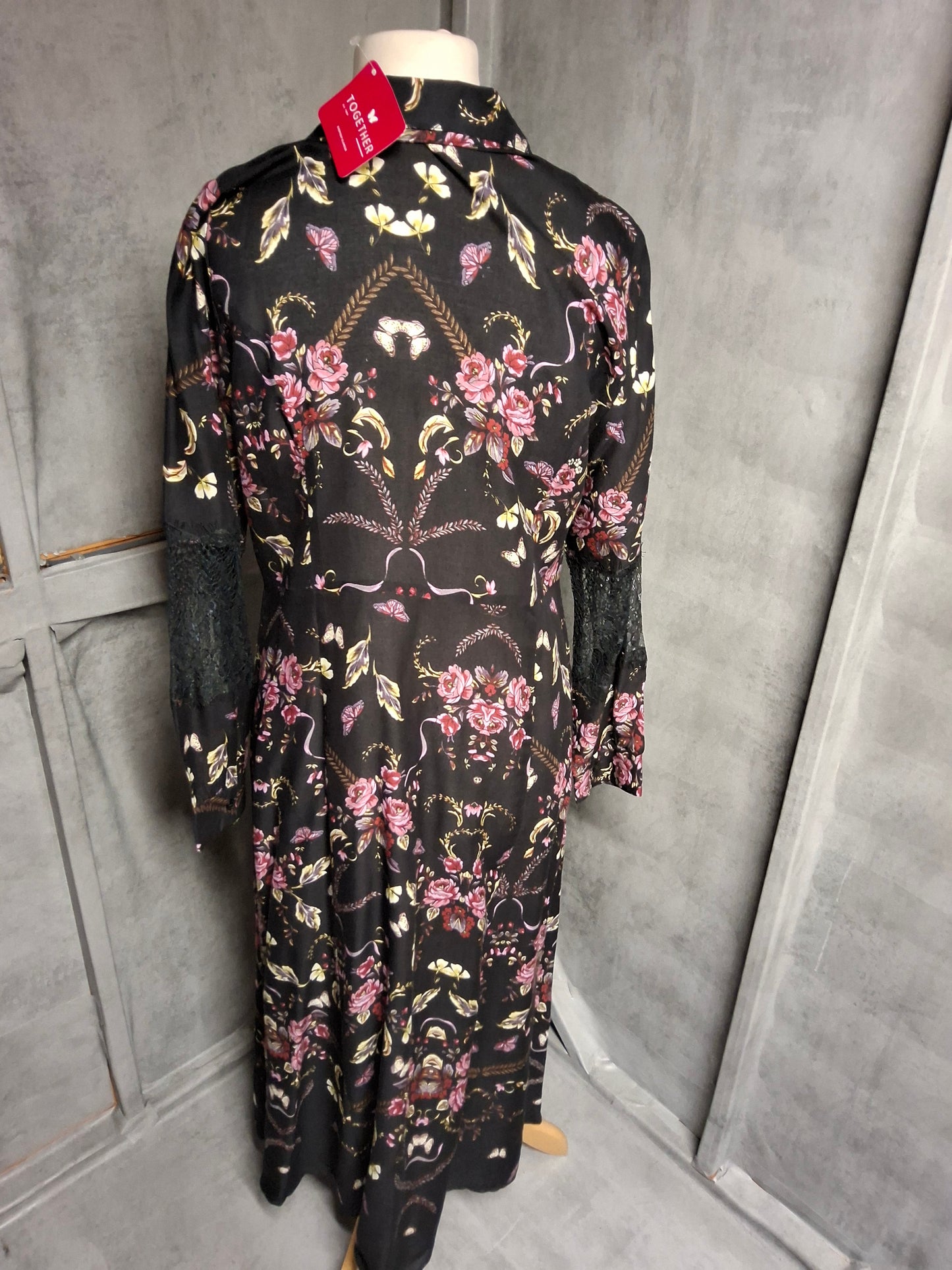 Together Black Floral & Butterfly Maxi Shirtdress β Size 14 β NWT