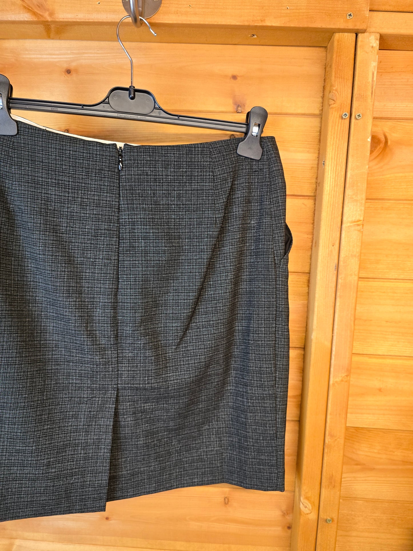Next Black Checked Work Skirt – Size 10 Regular, Above Knee, Pockets, Back Slit, Lined