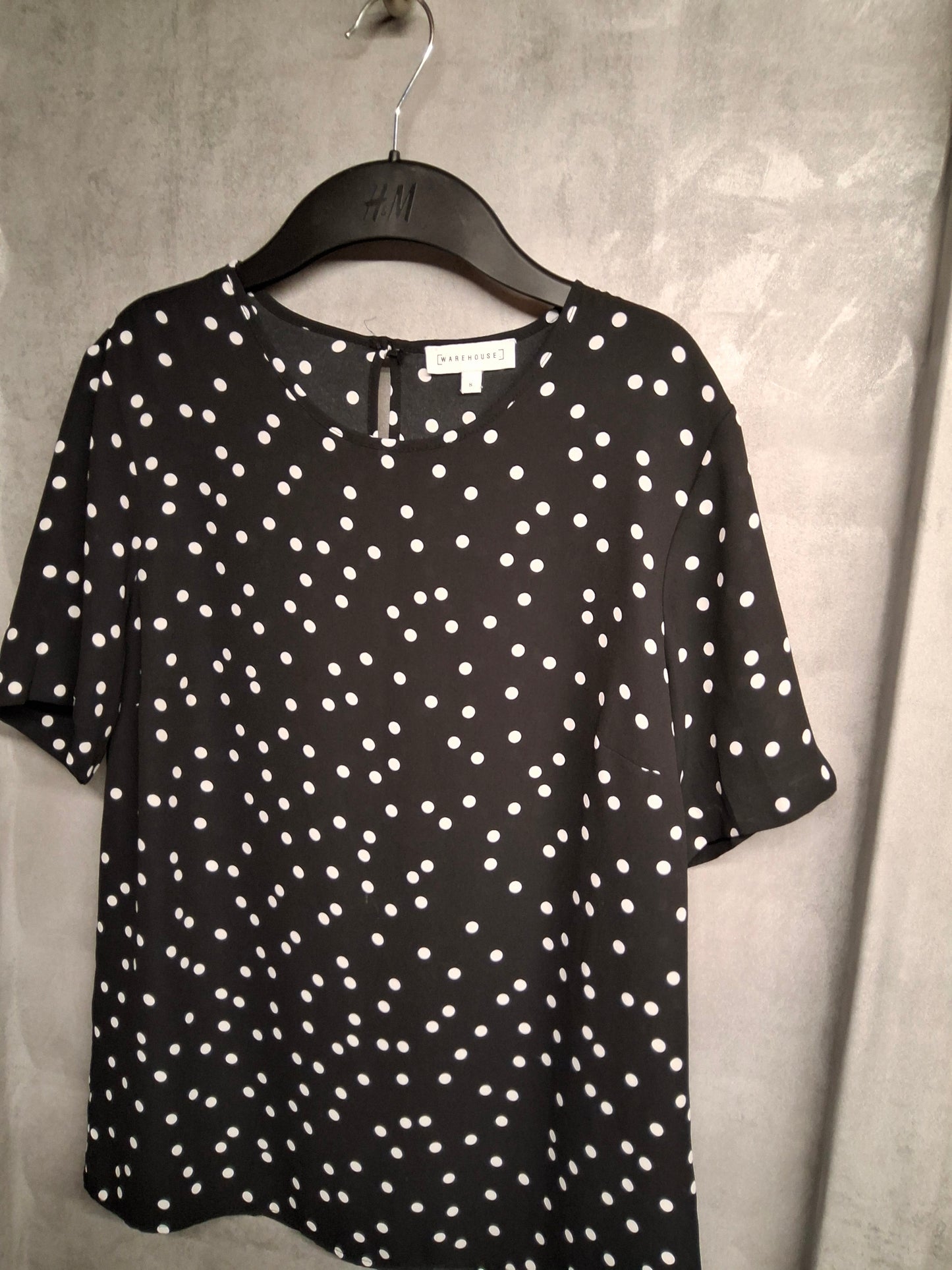 Warehouse Black & White Polka Dot Top β Size 8 β 100% Polyester