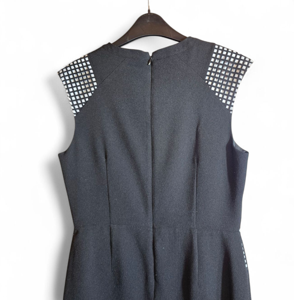 Warehouse black & white netted short sleeved A-line work dress size 12