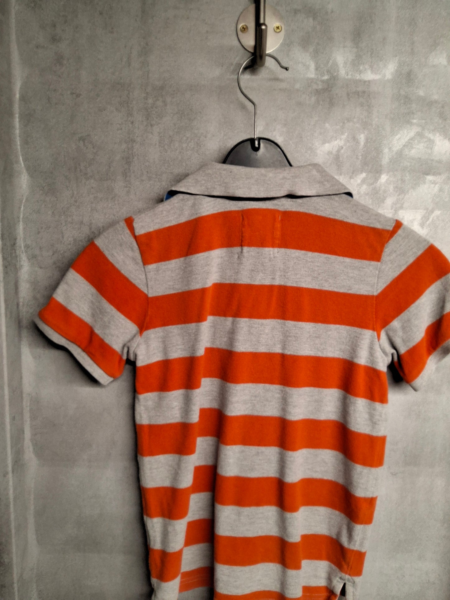 Mini Boden Boys' Orange & Grey Striped Polo T-Shirt ā 100% Cotton ā Age 6-7