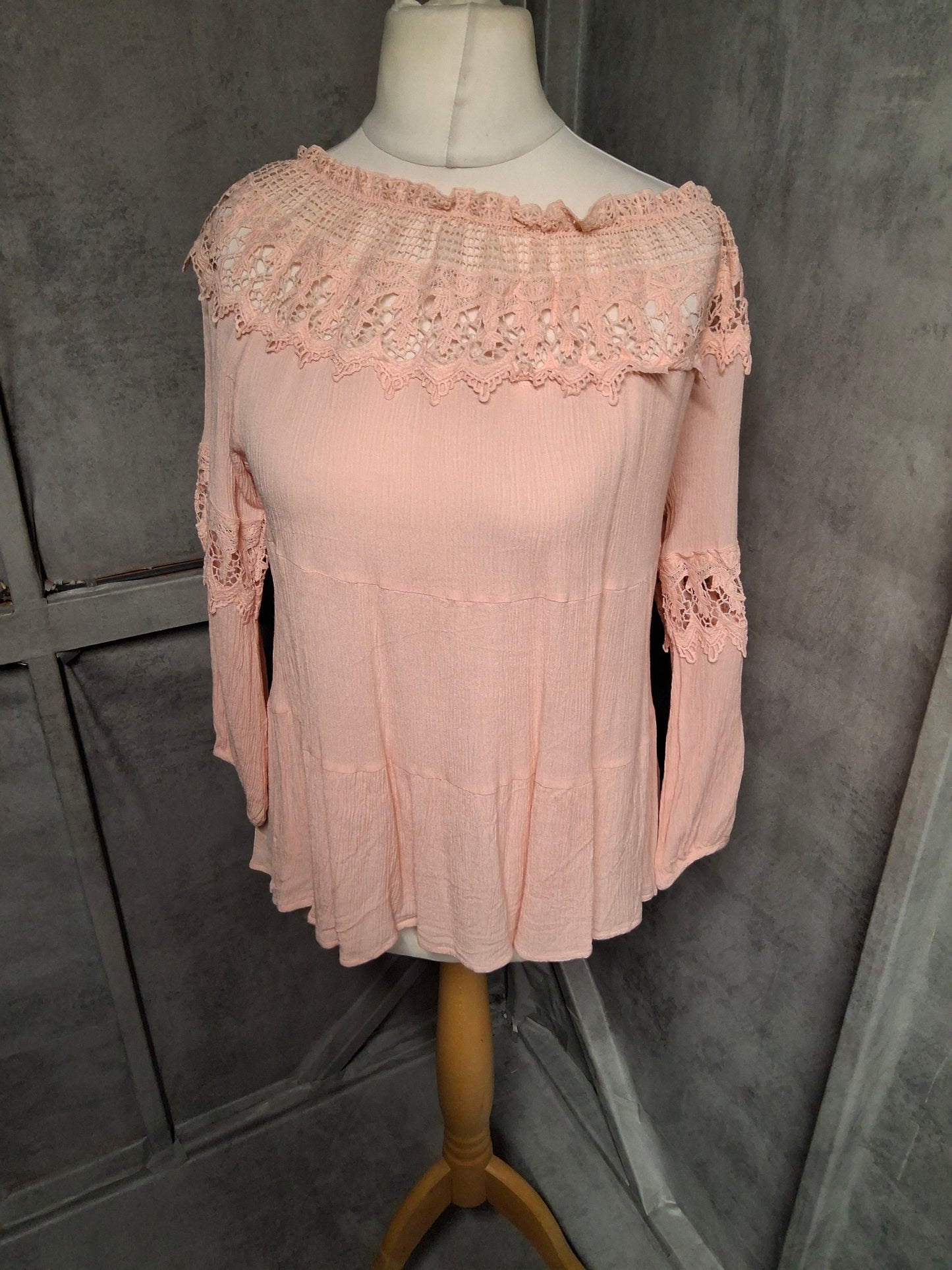 Azaka Light Pink Crochet Boho Top – Size M/L (UK 10/12)